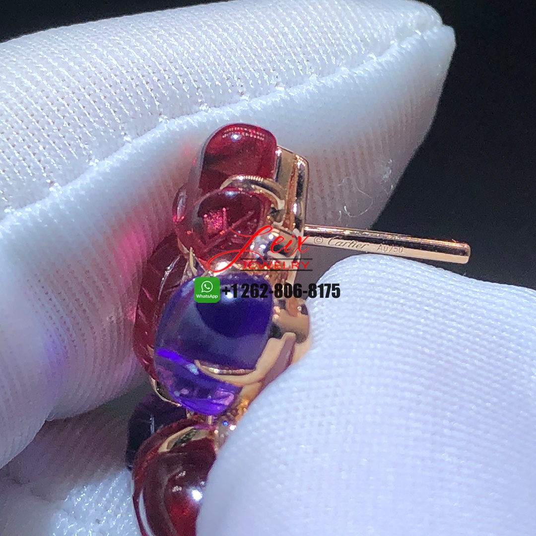 Cartier Pierres Gravees 18k Rose Gold Engraved Rubellites,Amethysts, Garnets, Onyx, Diamonds High Jewelry Earrings (3) Cartier Pierres Gravees 18k Rose Gold Engraved Rubellites,Amethysts, Garnets, Onyx, Diamonds High Jewelry Earrings