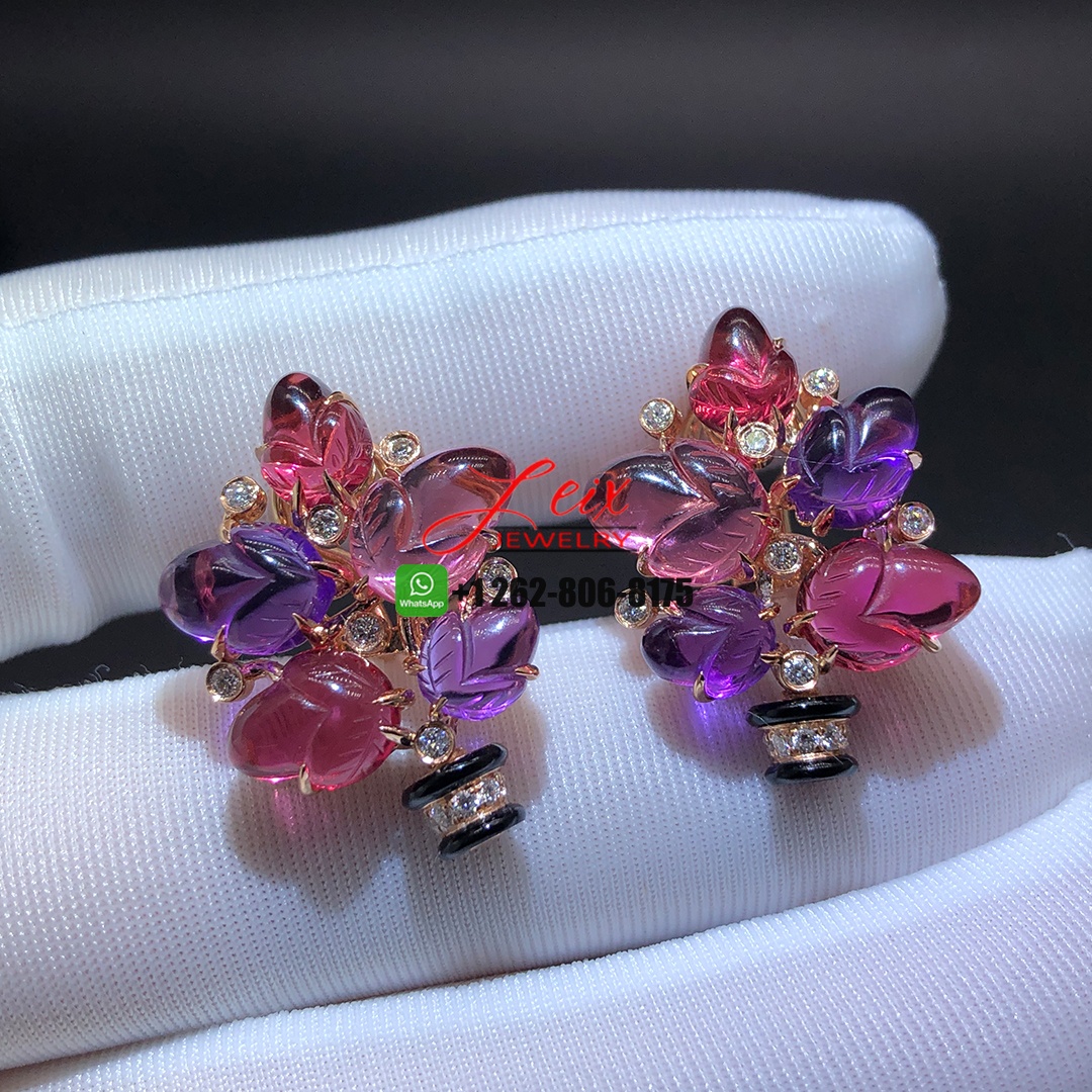Cartier Pierres Gravees 18k Rose Gold Engraved Rubellites,Amethysts, Garnets, Onyx, Diamonds High Jewelry Earrings Cartier Pierres Gravees 18k Rose Gold Engraved Rubellites,Amethysts, Garnets, Onyx, Diamonds High Jewelry Earrings