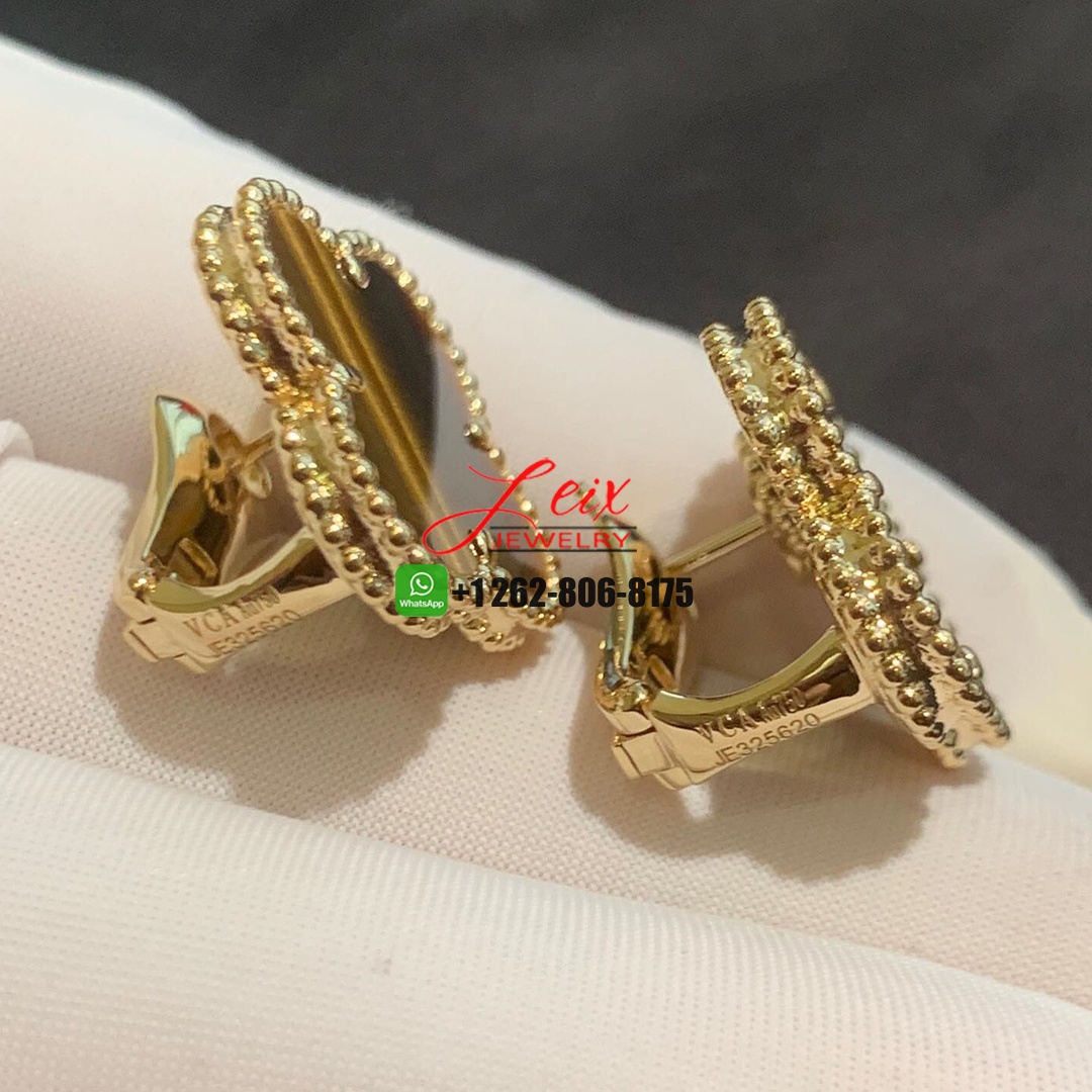 Van Cleef & Arpels 18K Yellow Gold Tiger's Eye Magic Alhambra Earrings (1) Van Cleef & Arpels 18K Yellow Gold Tiger's Eye Magic Alhambra Earrings