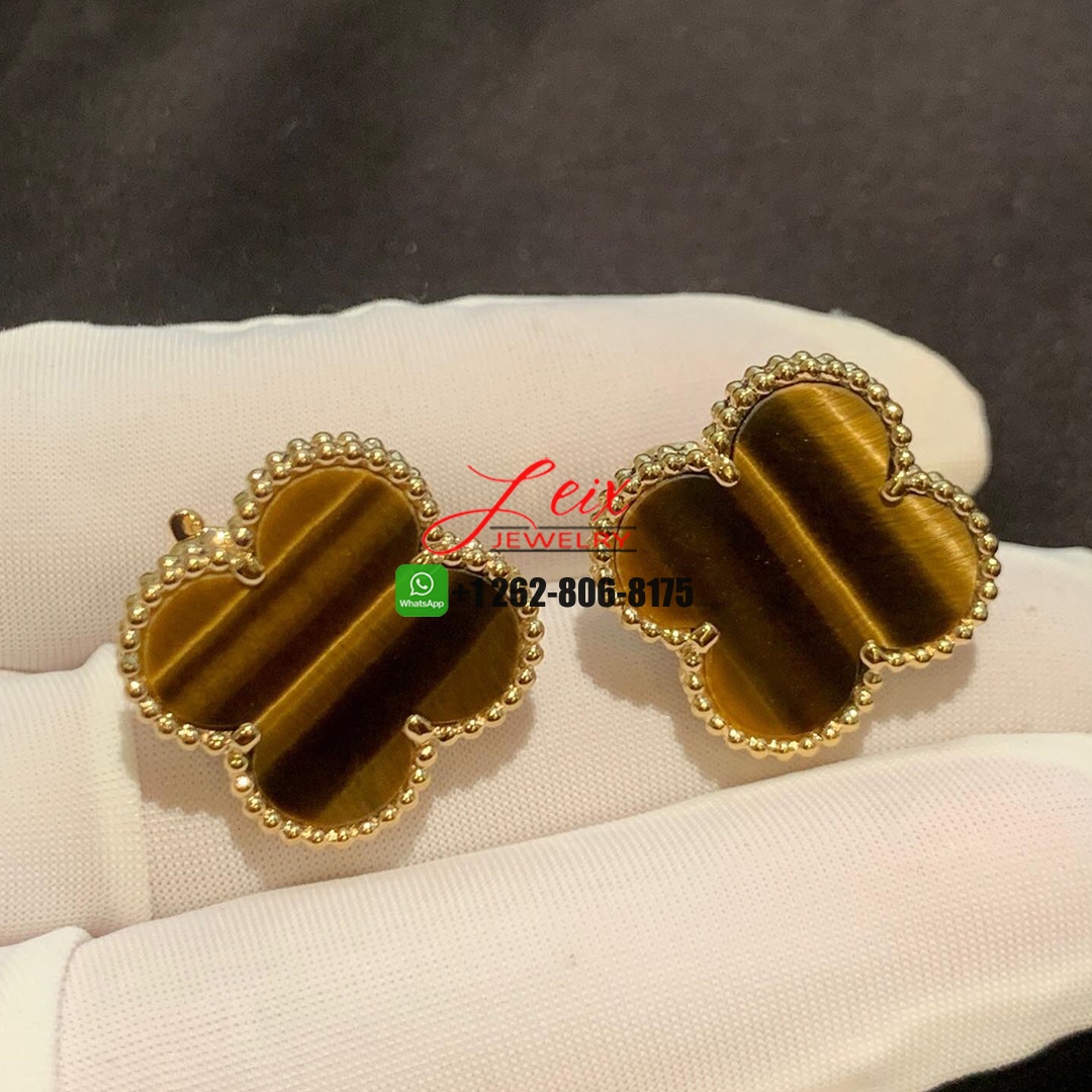 Van Cleef & Arpels 18K Yellow Gold Tiger's Eye Magic Alhambra Earrings (2) Van Cleef & Arpels 18K Yellow Gold Tiger's Eye Magic Alhambra Earrings