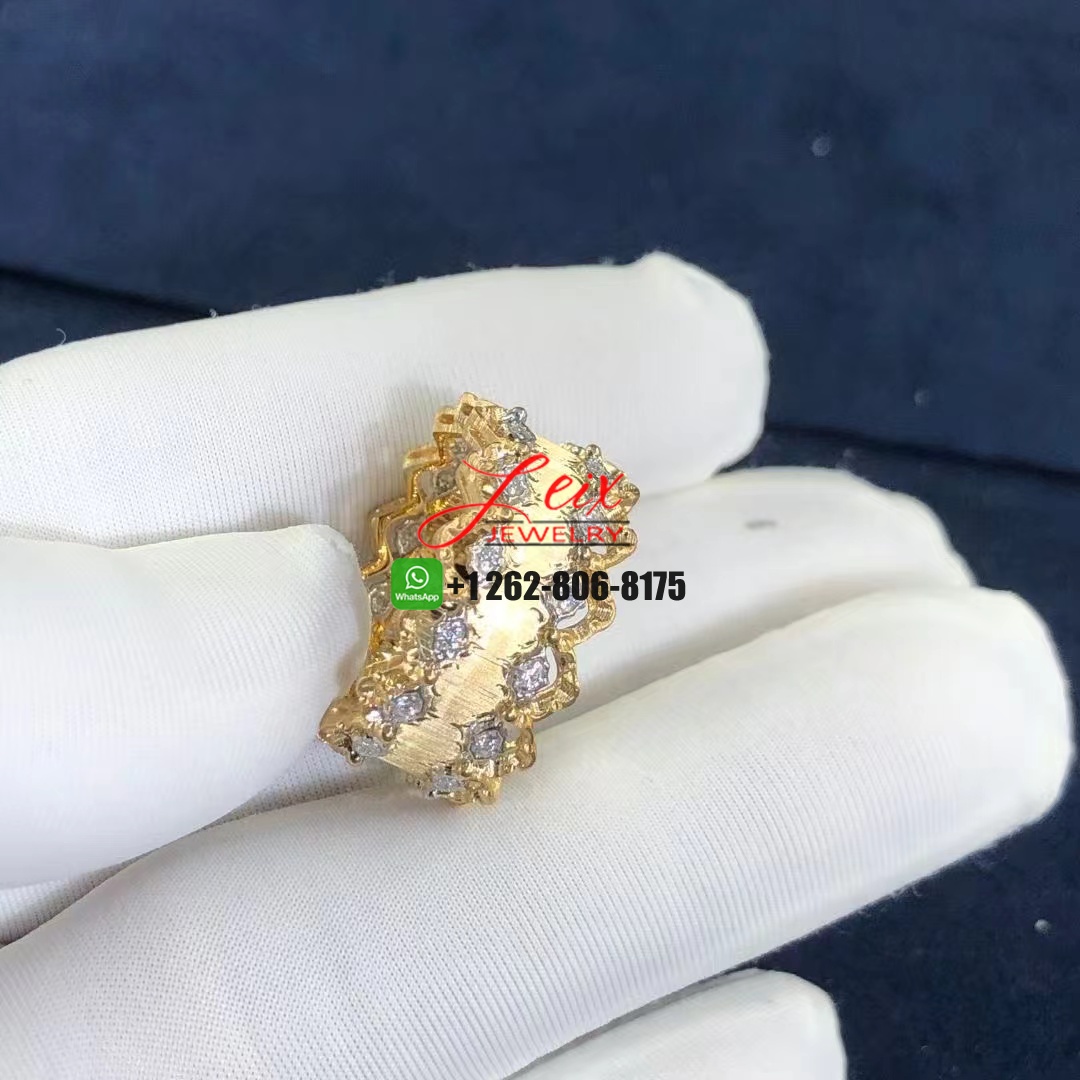 Buccellati 18k Yellow Gold Diamond Guillochee Rombi Band Ring (1) Buccellati 18k Yellow Gold Diamond Guillochee Rombi Band Ring