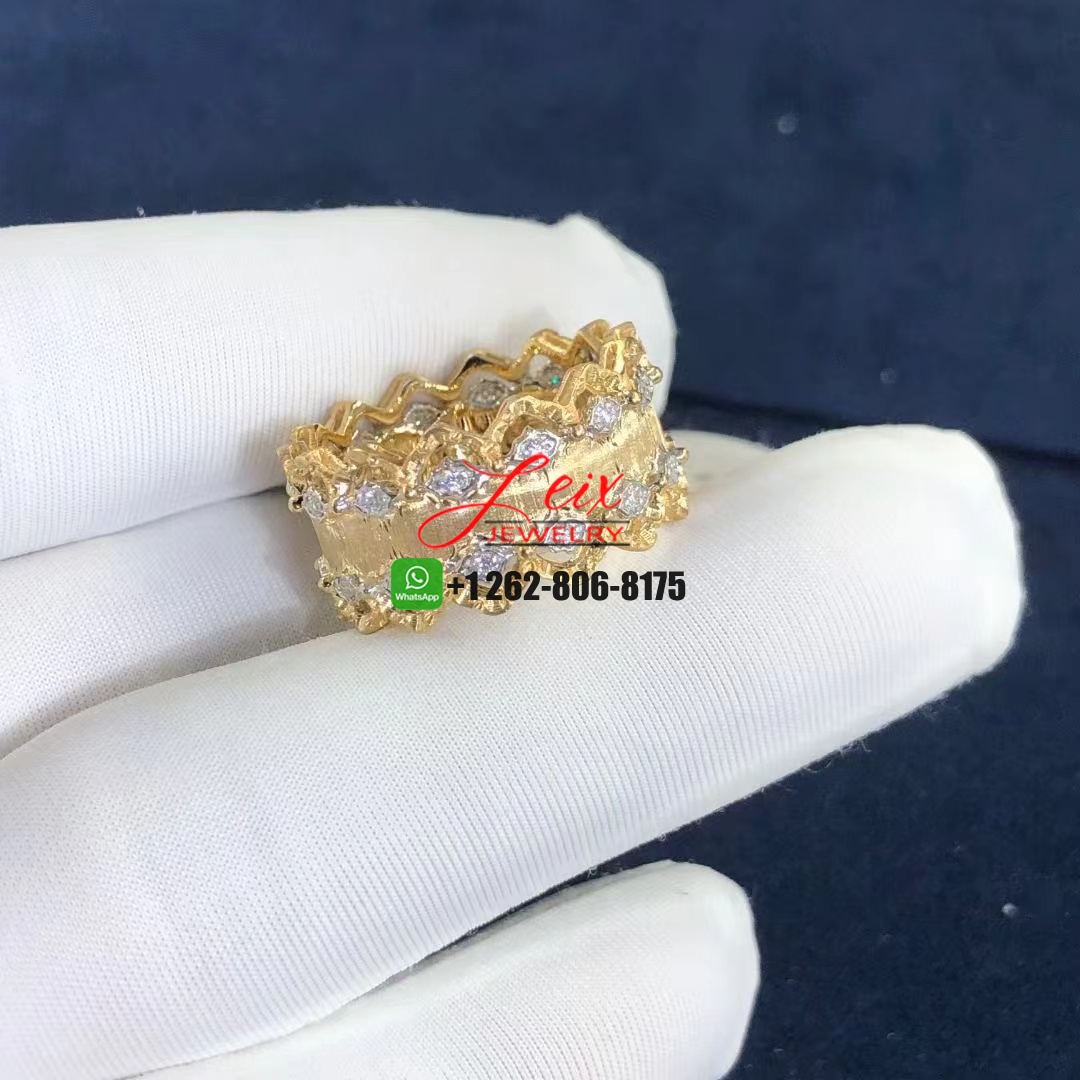 Buccellati 18k Yellow Gold Diamond Guillochee Rombi Band Ring (2) Buccellati 18k Yellow Gold Diamond Guillochee Rombi Band Ring