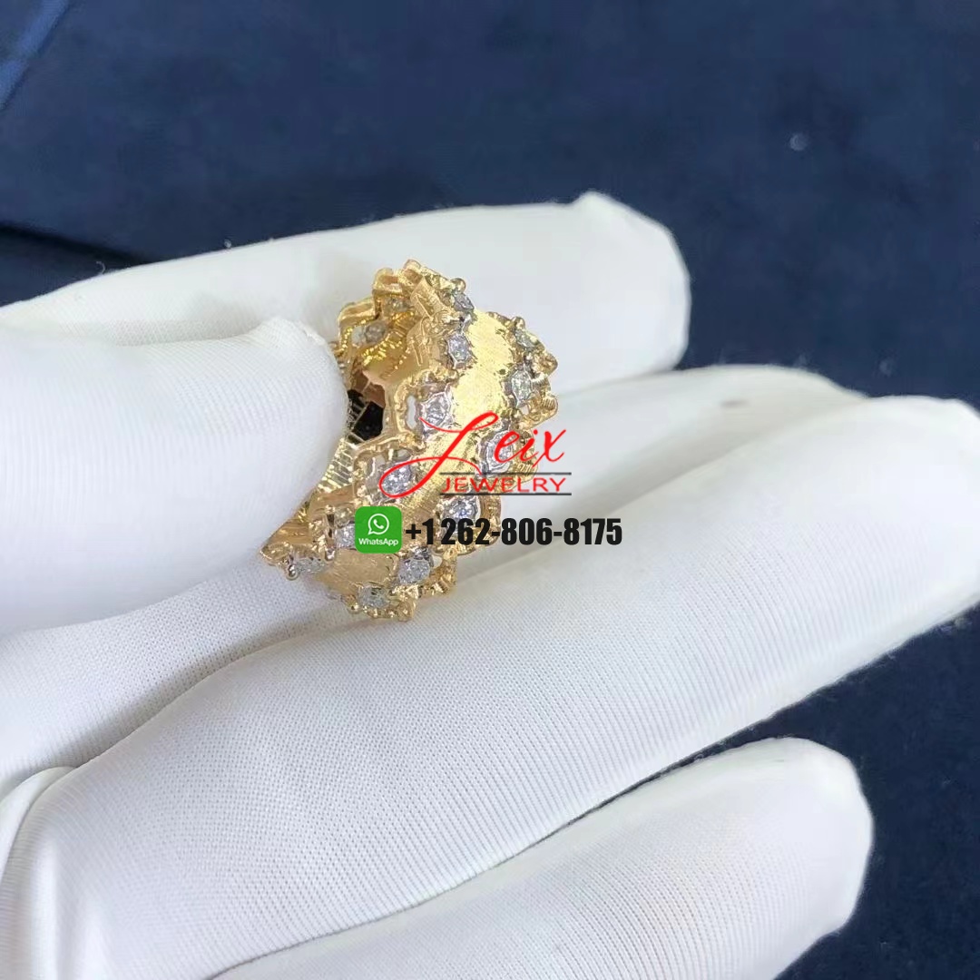 Buccellati 18k Yellow Gold Diamond Guillochee Rombi Band Ring (4) Buccellati 18k Yellow Gold Diamond Guillochee Rombi Band Ring