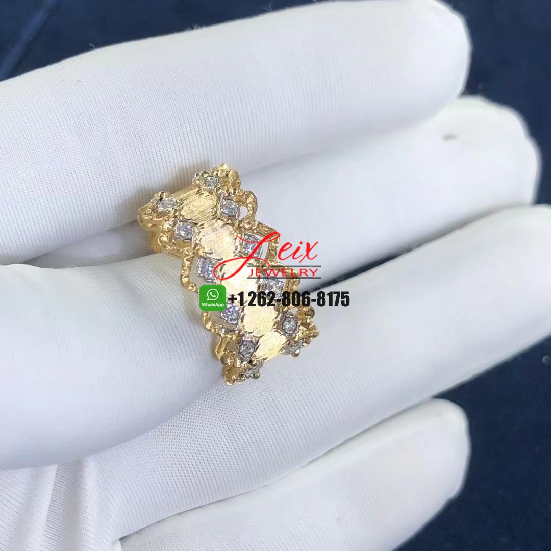 Buccellati 18k Yellow Gold Diamond Guillochee Rombi Band Ring (6) Buccellati 18k Yellow Gold Diamond Guillochee Rombi Band Ring
