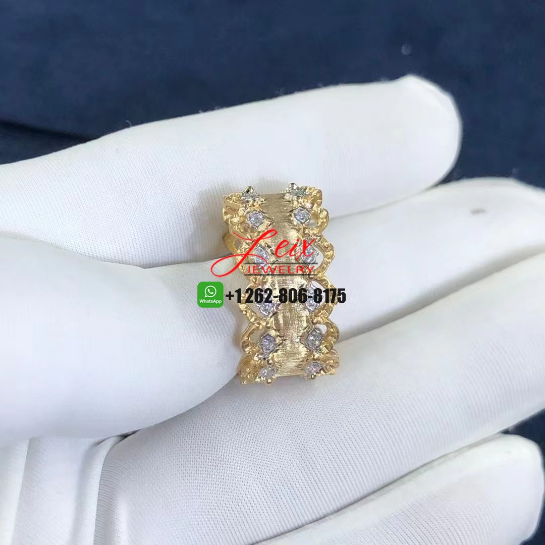 Buccellati 18k Yellow Gold Diamond Guillochee Rombi Band Ring (7) Buccellati 18k Yellow Gold Diamond Guillochee Rombi Band Ring