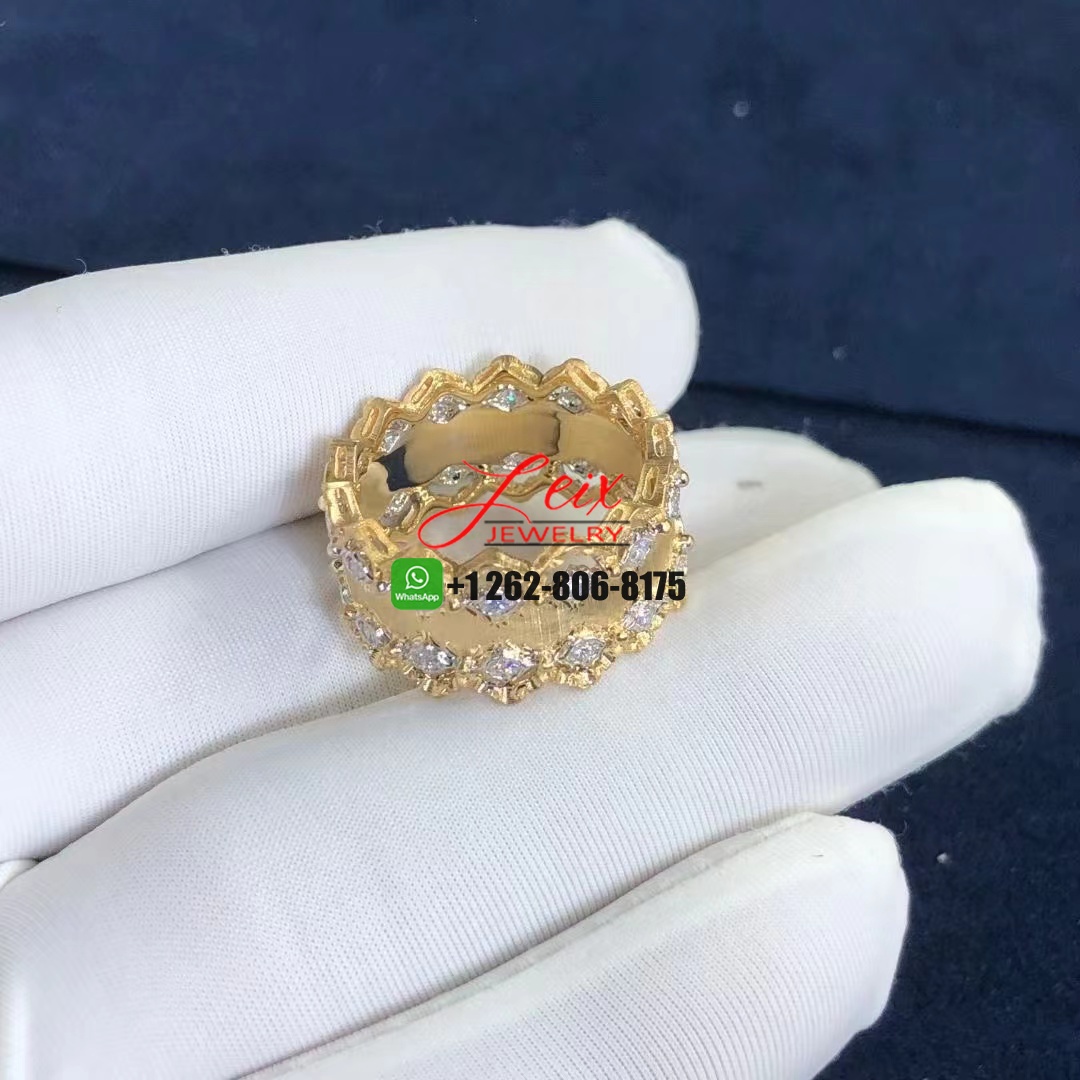 Buccellati 18k Yellow Gold Diamond Guillochee Rombi Band Ring (8) Buccellati 18k Yellow Gold Diamond Guillochee Rombi Band Ring