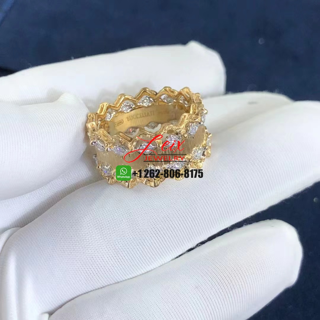 Buccellati 18k Yellow Gold Diamond Guillochee Rombi Band Ring Buccellati 18k Yellow Gold Diamond Guillochee Rombi Band Ring