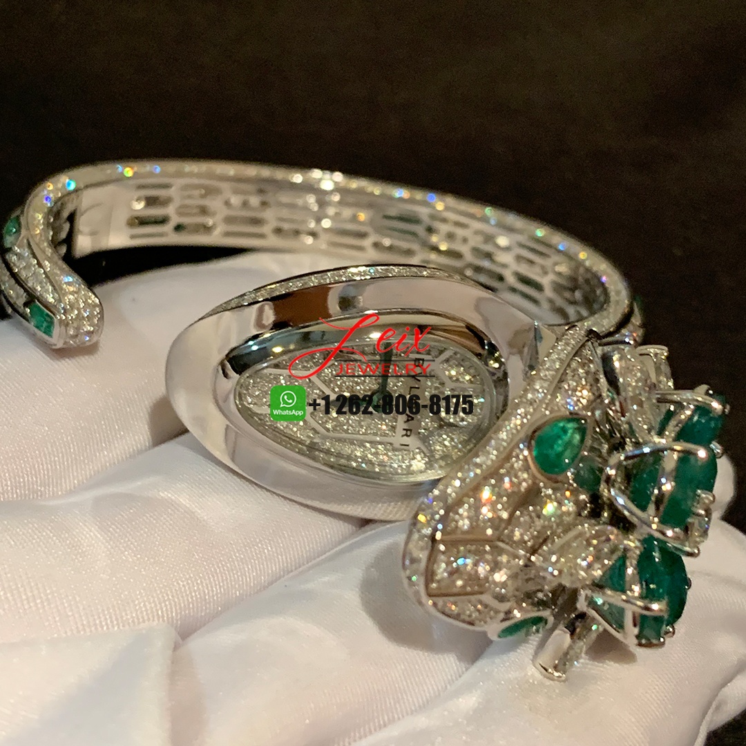 Bvlgari Serpenti Seduttori 18k White Gold Emeralds Diamond Paved High Jewelry Watch (11) Bvlgari Serpenti Seduttori 18k White Gold Emeralds Diamond Paved High Jewelry Watch