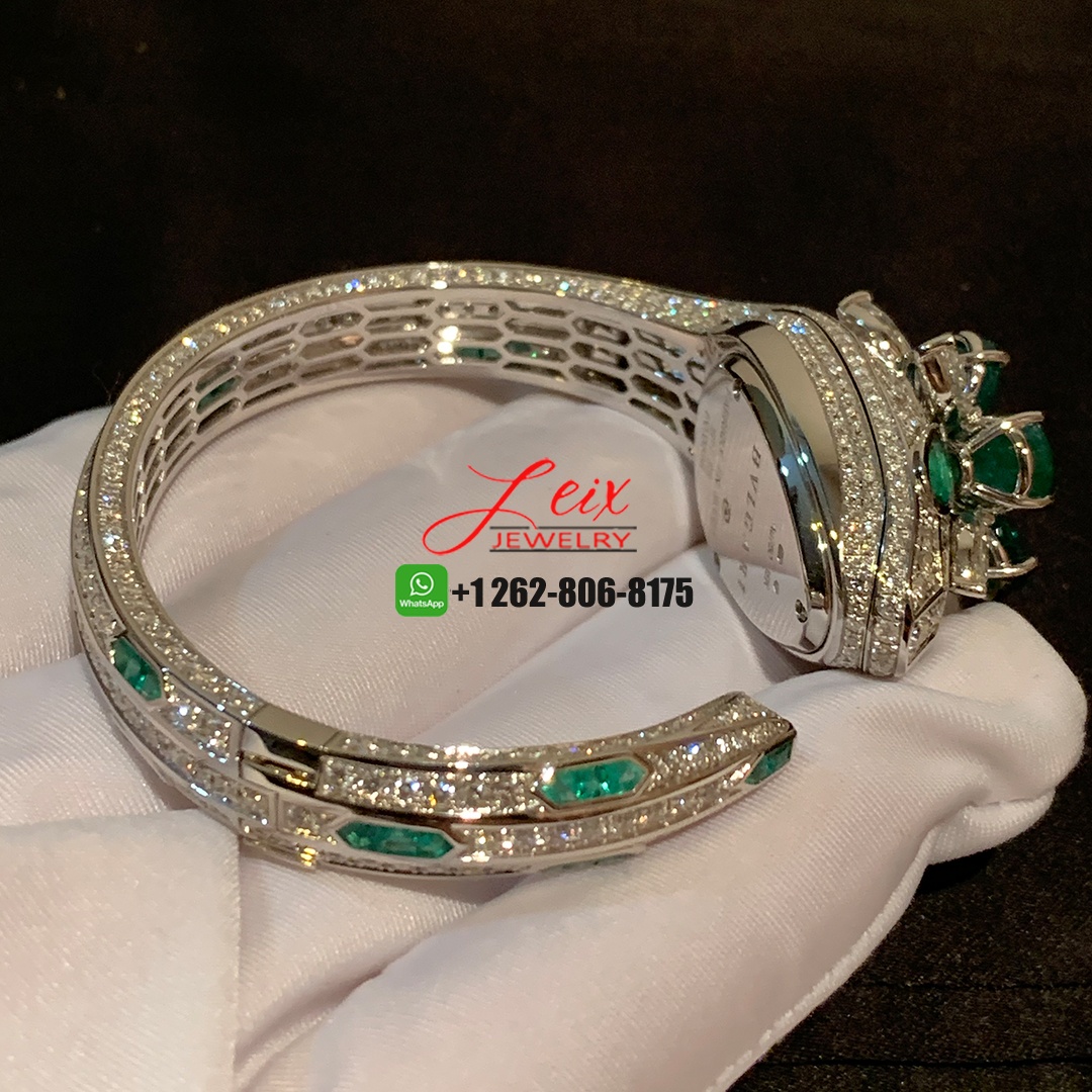Bvlgari Serpenti Seduttori 18k White Gold Emeralds Diamond Paved High Jewelry Watch (2) Bvlgari Serpenti Seduttori 18k White Gold Emeralds Diamond Paved High Jewelry Watch