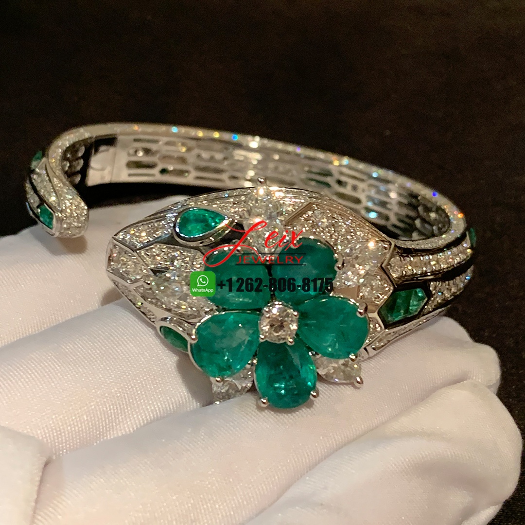 Bvlgari Serpenti Seduttori 18k White Gold Emeralds Diamond Paved High Jewelry Watch (3) Bvlgari Serpenti Seduttori 18k White Gold Emeralds Diamond Paved High Jewelry Watch