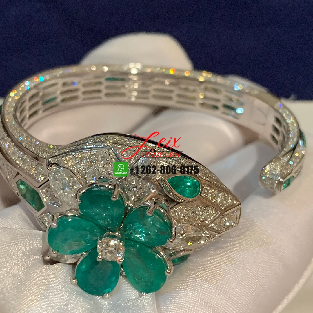 Bvlgari Serpenti Seduttori 18k White Gold Emeralds Diamond Paved High Jewelry Watch (4) Bvlgari Serpenti Seduttori 18k White Gold Emeralds Diamond Paved High Jewelry Watch