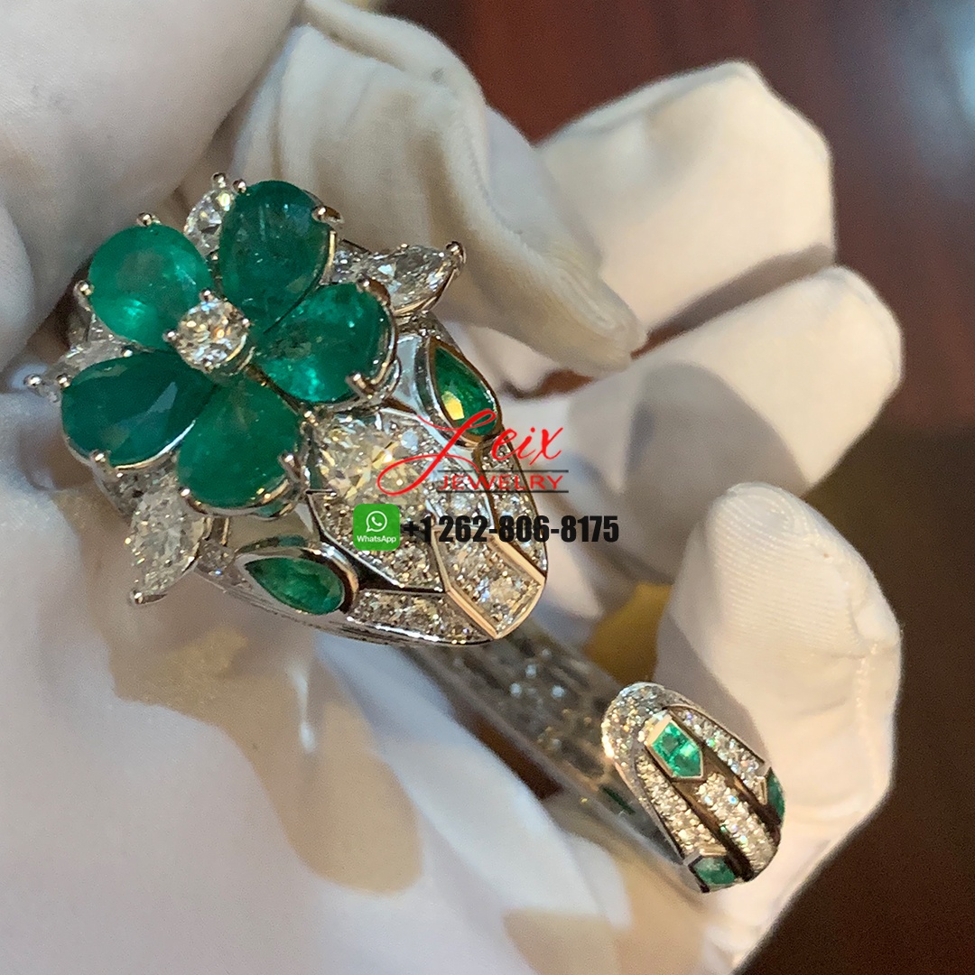 Bvlgari Serpenti Seduttori 18k White Gold Emeralds Diamond Paved High Jewelry Watch (5) Bvlgari Serpenti Seduttori 18k White Gold Emeralds Diamond Paved High Jewelry Watch