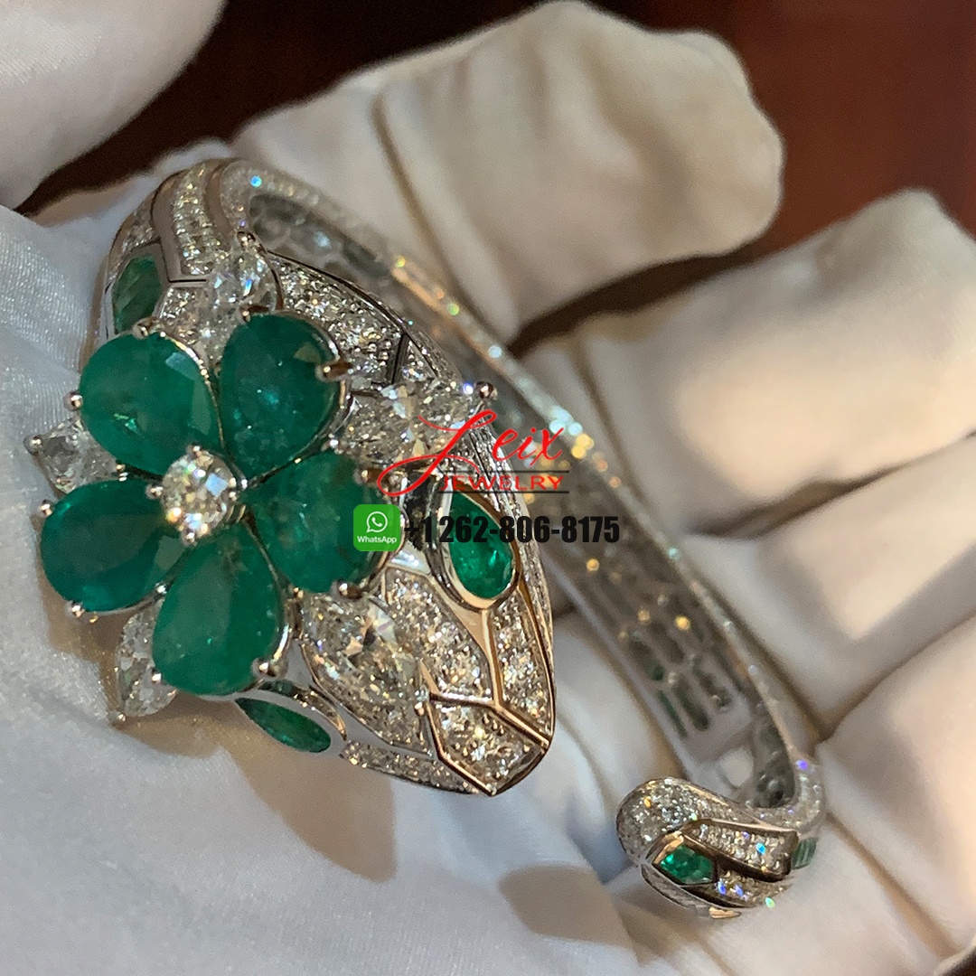 Bvlgari Serpenti Seduttori 18k White Gold Emeralds Diamond Paved High Jewelry Watch (6) Bvlgari Serpenti Seduttori 18k White Gold Emeralds Diamond Paved High Jewelry Watch