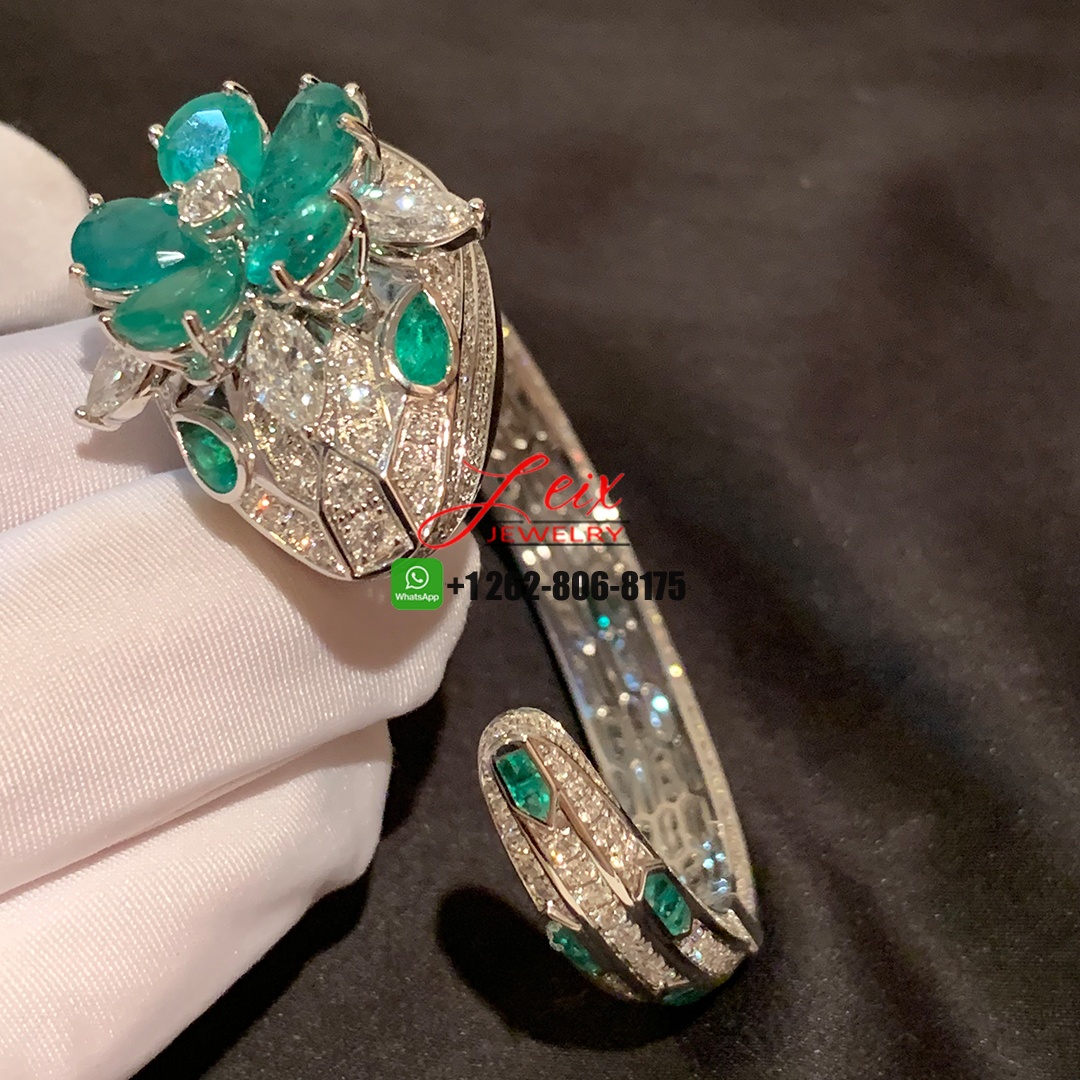 Bvlgari Serpenti Seduttori 18k White Gold Emeralds Diamond Paved High Jewelry Watch (8) Bvlgari Serpenti Seduttori 18k White Gold Emeralds Diamond Paved High Jewelry Watch