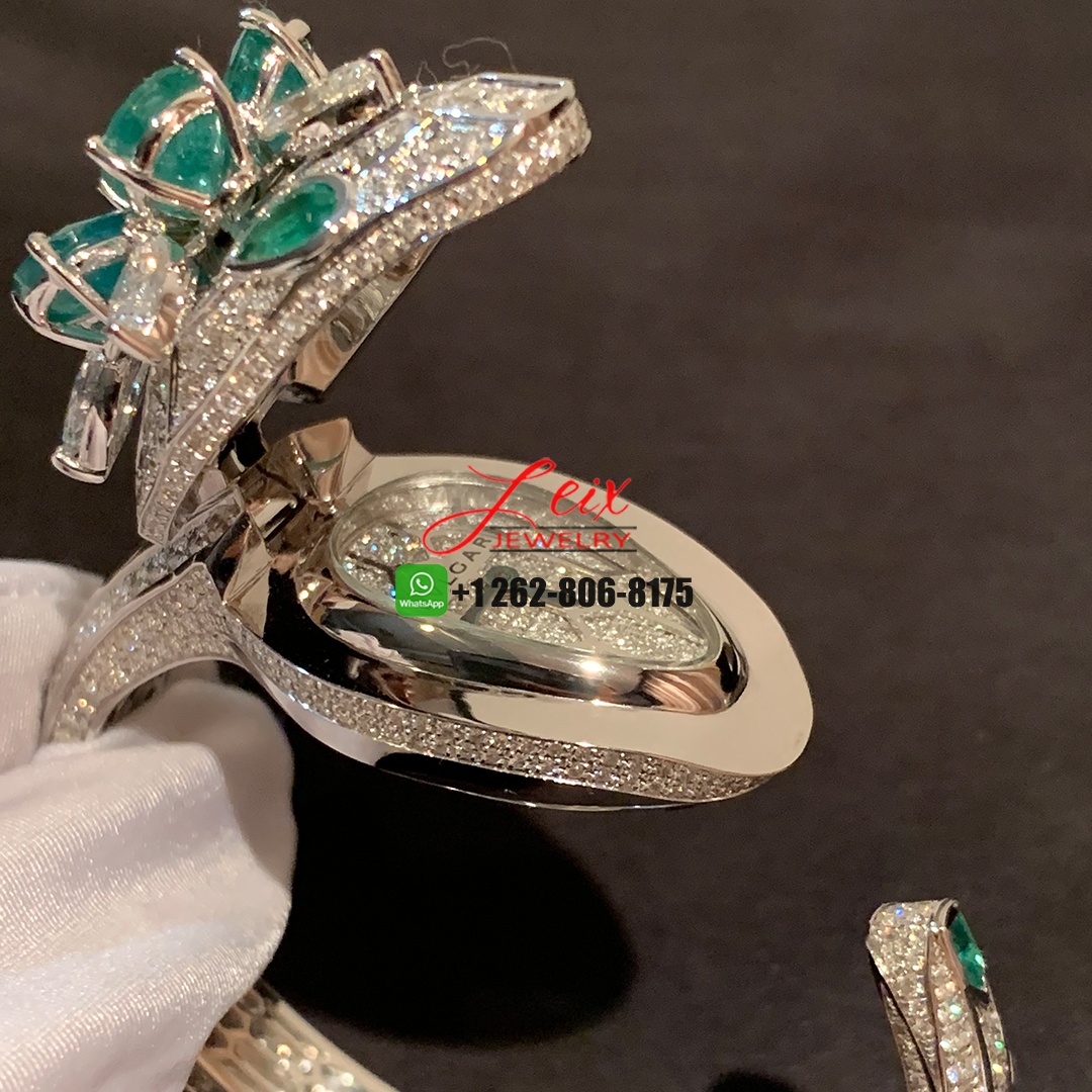 Bvlgari Serpenti Seduttori 18k White Gold Emeralds Diamond Paved High Jewelry Watch (9) Bvlgari Serpenti Seduttori 18k White Gold Emeralds Diamond Paved High Jewelry Watch