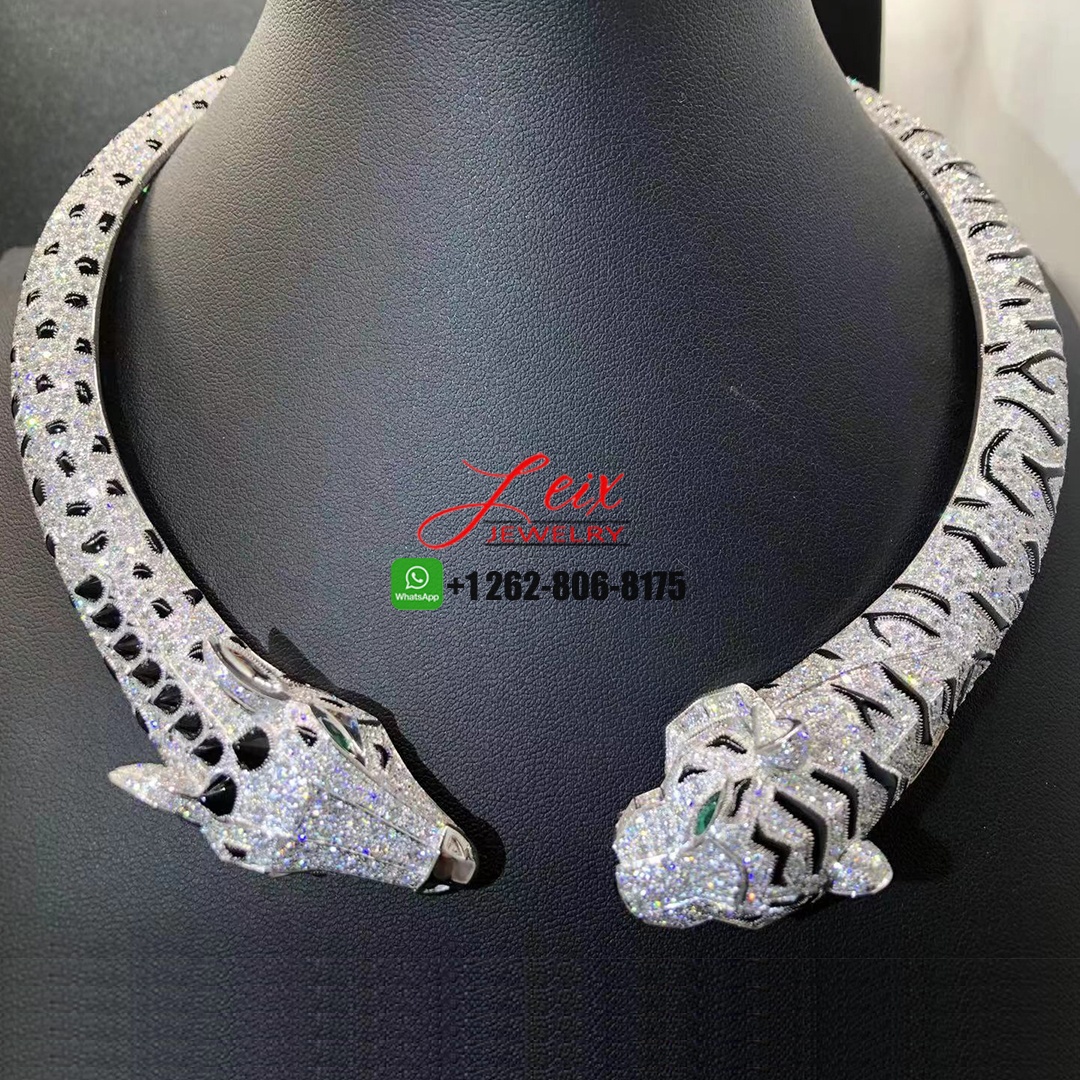 Cartier High Jewelry Indomptables de Cartier Tiger and Giraffe 18k White Gold Pave Diamond Onyx Necklace Cartier High Jewelry Indomptables de Cartier Tiger and Giraffe 18k White Gold Pave Diamond Onyx Necklace