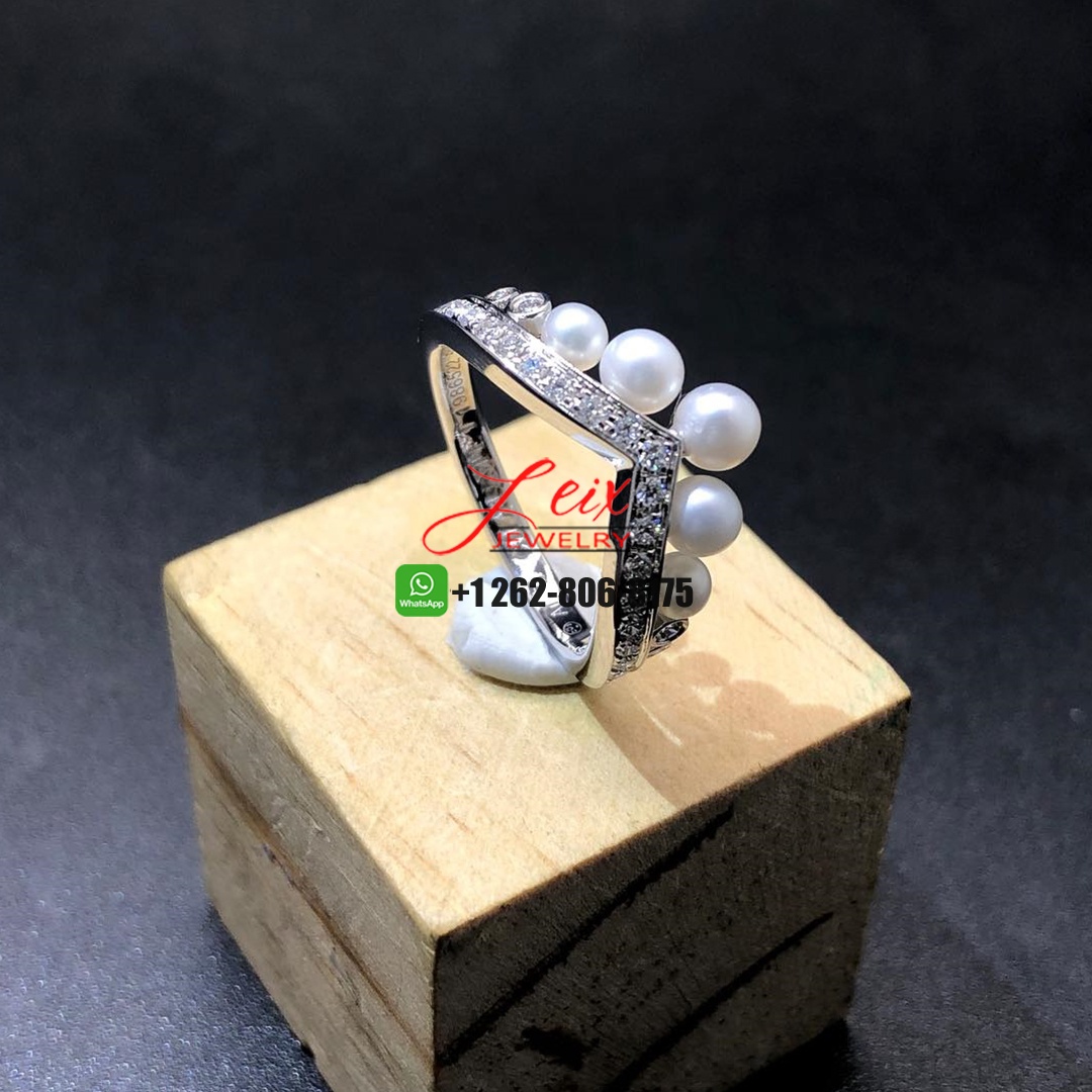 Chaumet Joséphine Aigrette 18K White Gold Pavé Diamond Akoya Cultured Pearls Ring (4) Chaumet Joséphine Aigrette 18K White Gold Pavé Diamond Akoya Cultured Pearls Ring