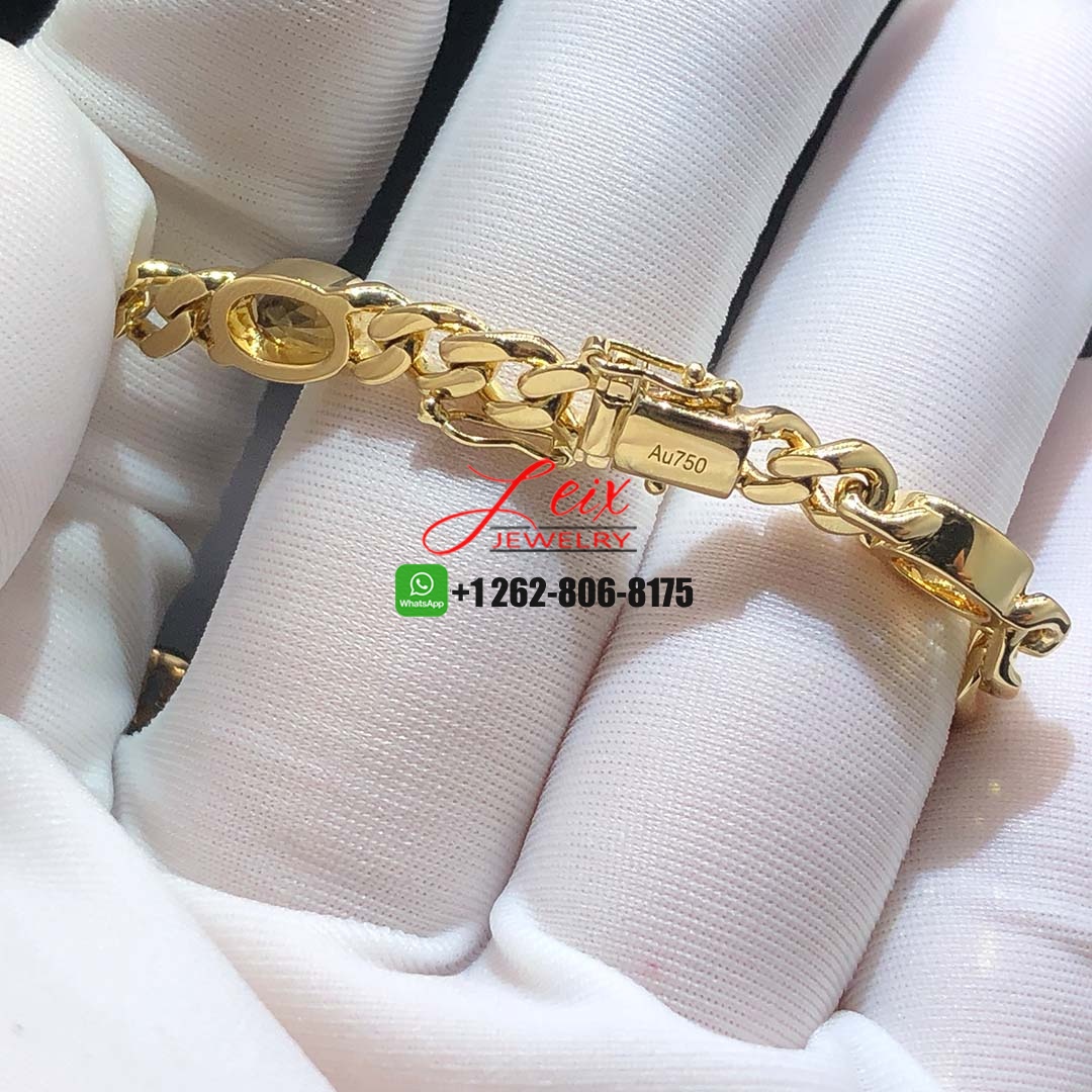 Custom Made Solid 18k Yellow Gold with Citrine Cuban Chain Bracelet (1) Custom Made Solid 18k Yellow Gold with Citrine Cuban Chain Bracelet