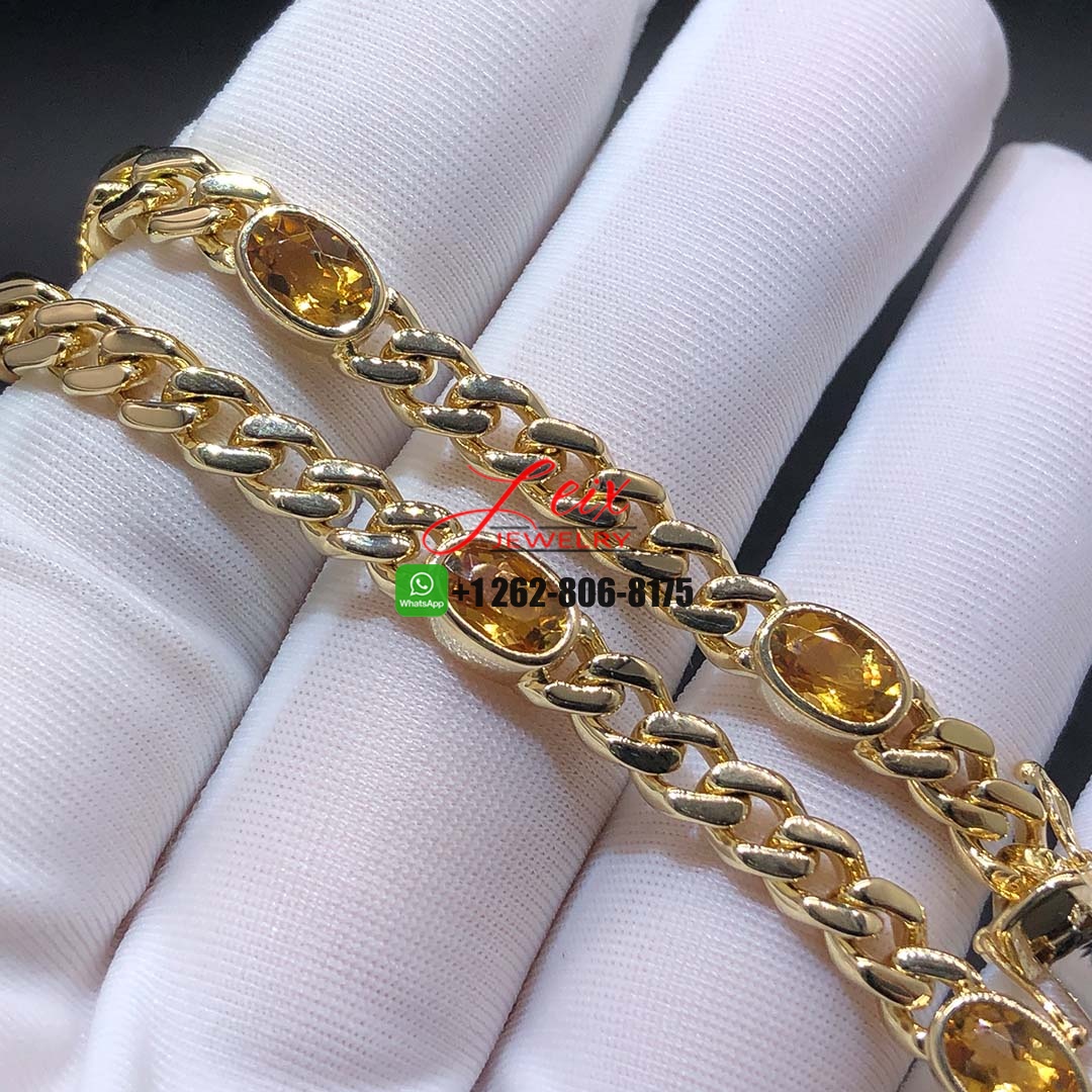 Custom Made Solid 18k Yellow Gold with Citrine Cuban Chain Bracelet (2) Custom Made Solid 18k Yellow Gold with Citrine Cuban Chain Bracelet