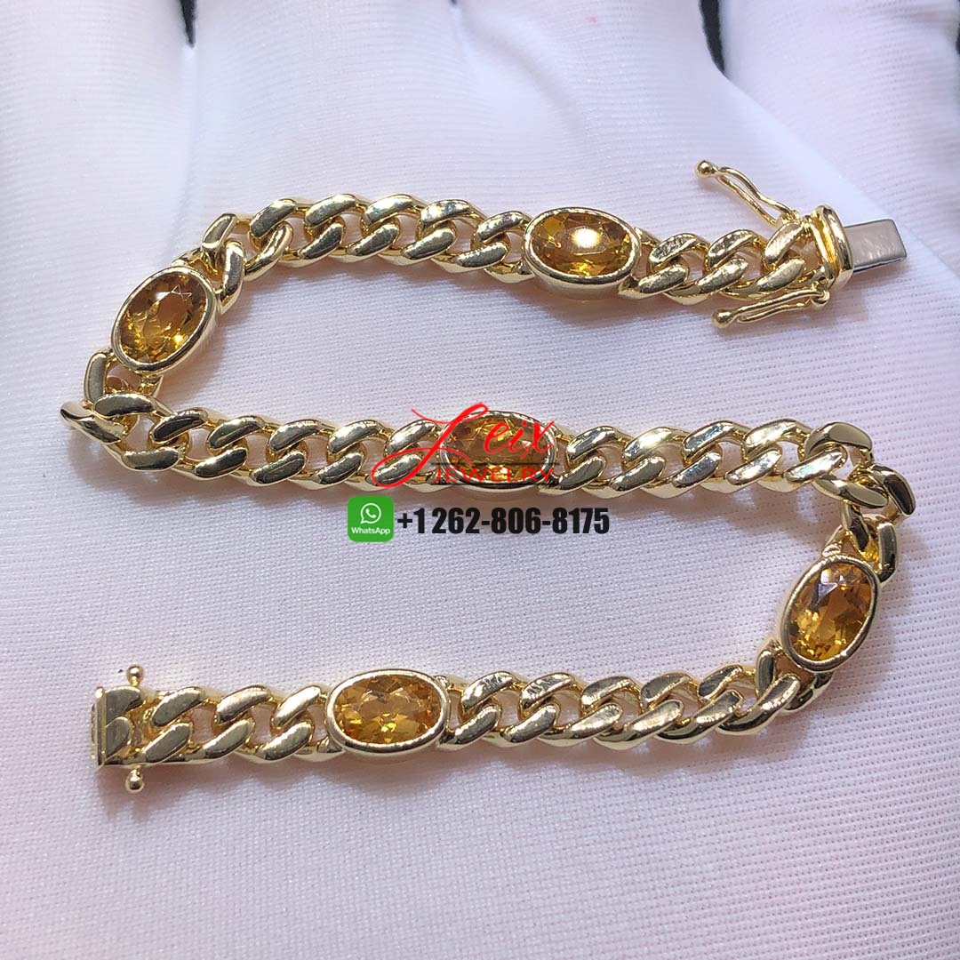 Custom Made Solid 18k Yellow Gold with Citrine Cuban Chain Bracelet Custom Made Solid 18k Yellow Gold with Citrine Cuban Chain Bracelet