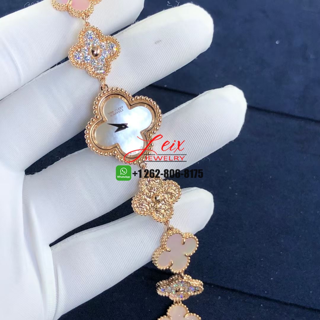 Van Cleef & Arpels 18K Rose Gold Pave Diamonds Mother of Pearl 22.7mm Sweet Alhambra Quartz Watch (10) Van Cleef & Arpels 18K Rose Gold Pave Diamonds Mother of Pearl 22.7mm Sweet Alhambra Quartz Watch