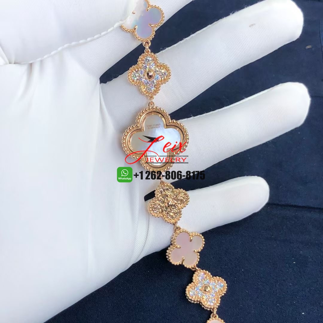 Van Cleef & Arpels 18K Rose Gold Pave Diamonds Mother of Pearl 22.7mm Sweet Alhambra Quartz Watch (11) Van Cleef & Arpels 18K Rose Gold Pave Diamonds Mother of Pearl 22.7mm Sweet Alhambra Quartz Watch