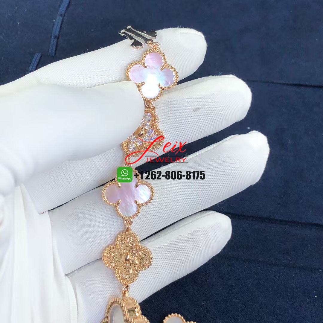 Van Cleef & Arpels 18K Rose Gold Pave Diamonds Mother of Pearl 22.7mm Sweet Alhambra Quartz Watch (13) Van Cleef & Arpels 18K Rose Gold Pave Diamonds Mother of Pearl 22.7mm Sweet Alhambra Quartz Watch