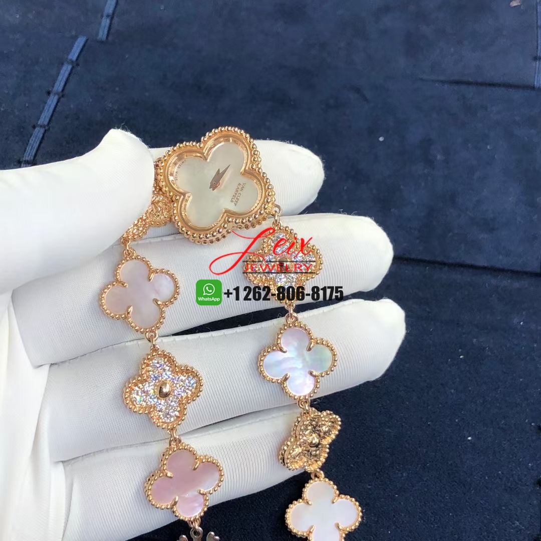Van Cleef & Arpels 18K Rose Gold Pave Diamonds Mother of Pearl 22.7mm Sweet Alhambra Quartz Watch (14) Van Cleef & Arpels 18K Rose Gold Pave Diamonds Mother of Pearl 22.7mm Sweet Alhambra Quartz Watch