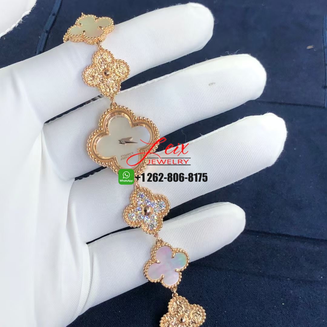 Van Cleef & Arpels 18K Rose Gold Pave Diamonds Mother of Pearl 22.7mm Sweet Alhambra Quartz Watch (8) Van Cleef & Arpels 18K Rose Gold Pave Diamonds Mother of Pearl 22.7mm Sweet Alhambra Quartz Watch