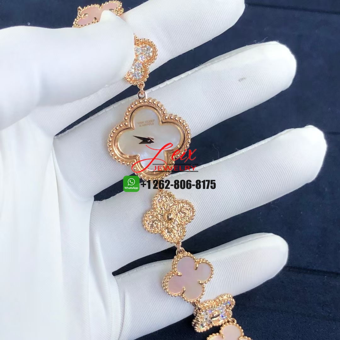 Van Cleef & Arpels 18K Rose Gold Pave Diamonds Mother of Pearl 22.7mm Sweet Alhambra Quartz Watch (9) Van Cleef & Arpels 18K Rose Gold Pave Diamonds Mother of Pearl 22.7mm Sweet Alhambra Quartz Watch