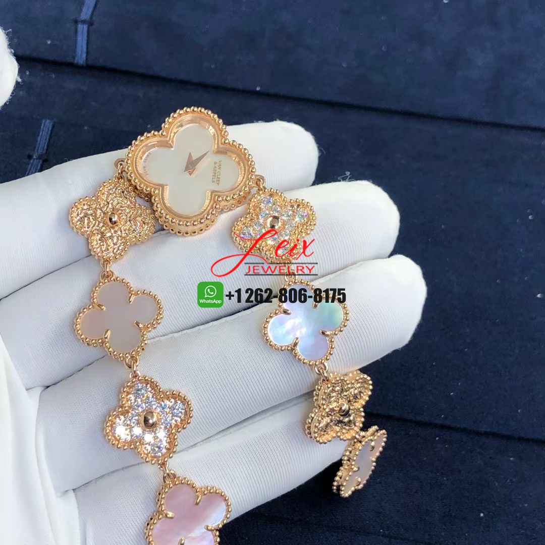 Van Cleef & Arpels 18K Rose Gold Pave Diamonds Mother of Pearl 22.7mm Sweet Alhambra Quartz Watch Van Cleef & Arpels 18K Rose Gold Pave Diamonds Mother of Pearl 22.7mm Sweet Alhambra Quartz Watch