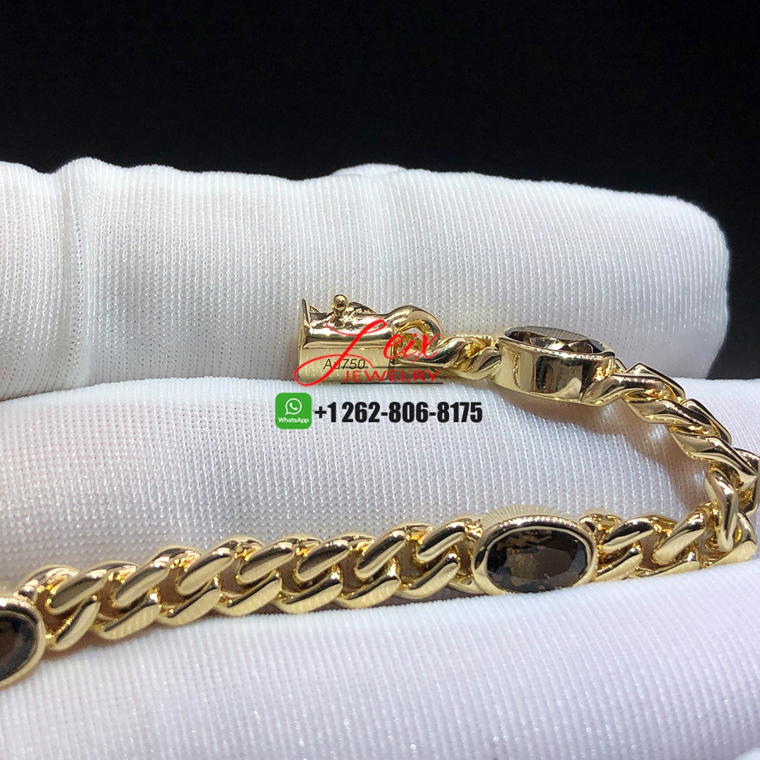 Custom Made Pure 18k Yellow Gold Smokey Quartz Curb Chain Bracelet (1) Custom Made Pure 18k Yellow Gold Smokey Quartz Curb Chain Bracelet