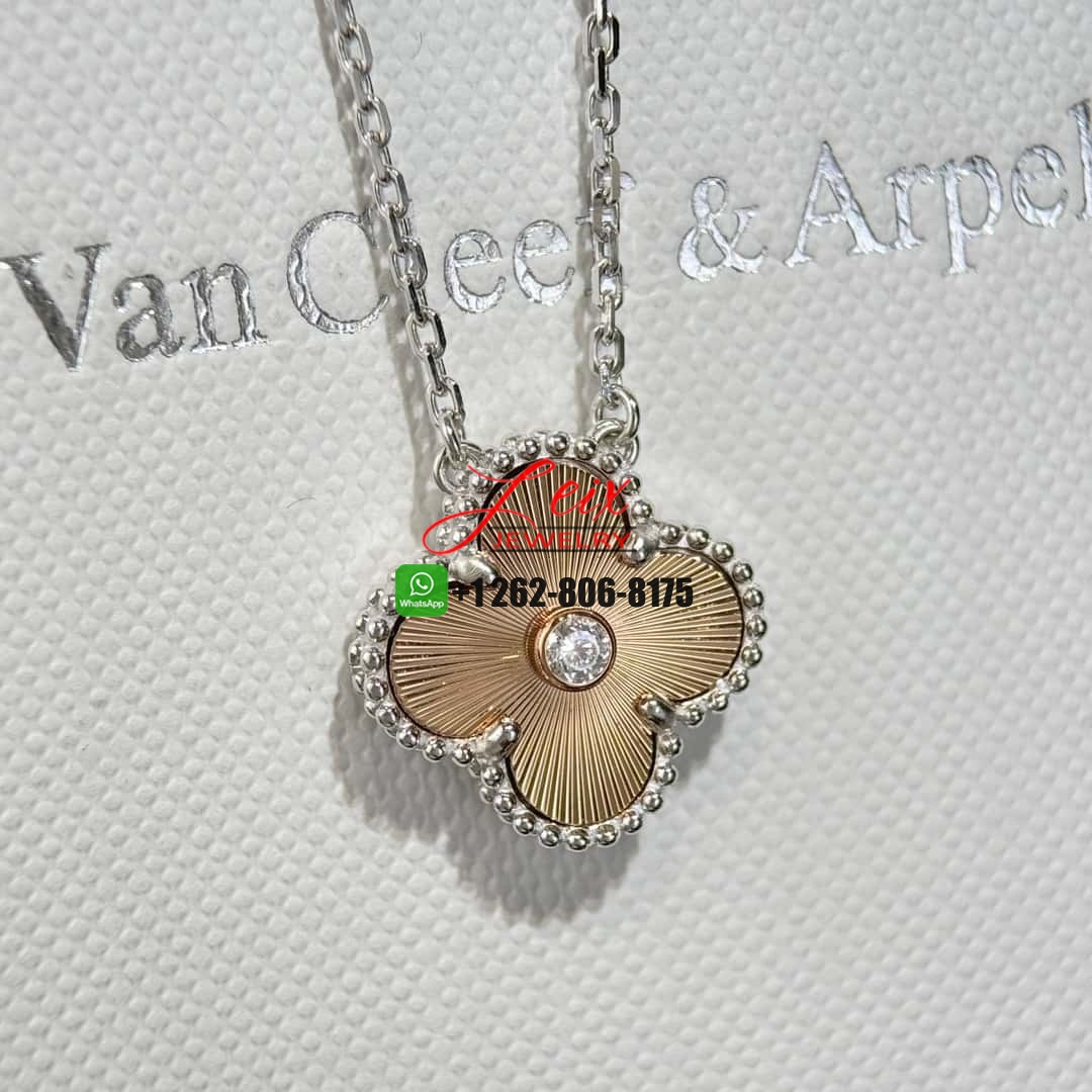 Van Cleef & Arpels Vintage Alhambra Guilloche Gold Diamond 2024 Holiday Pendant Necklace (1)