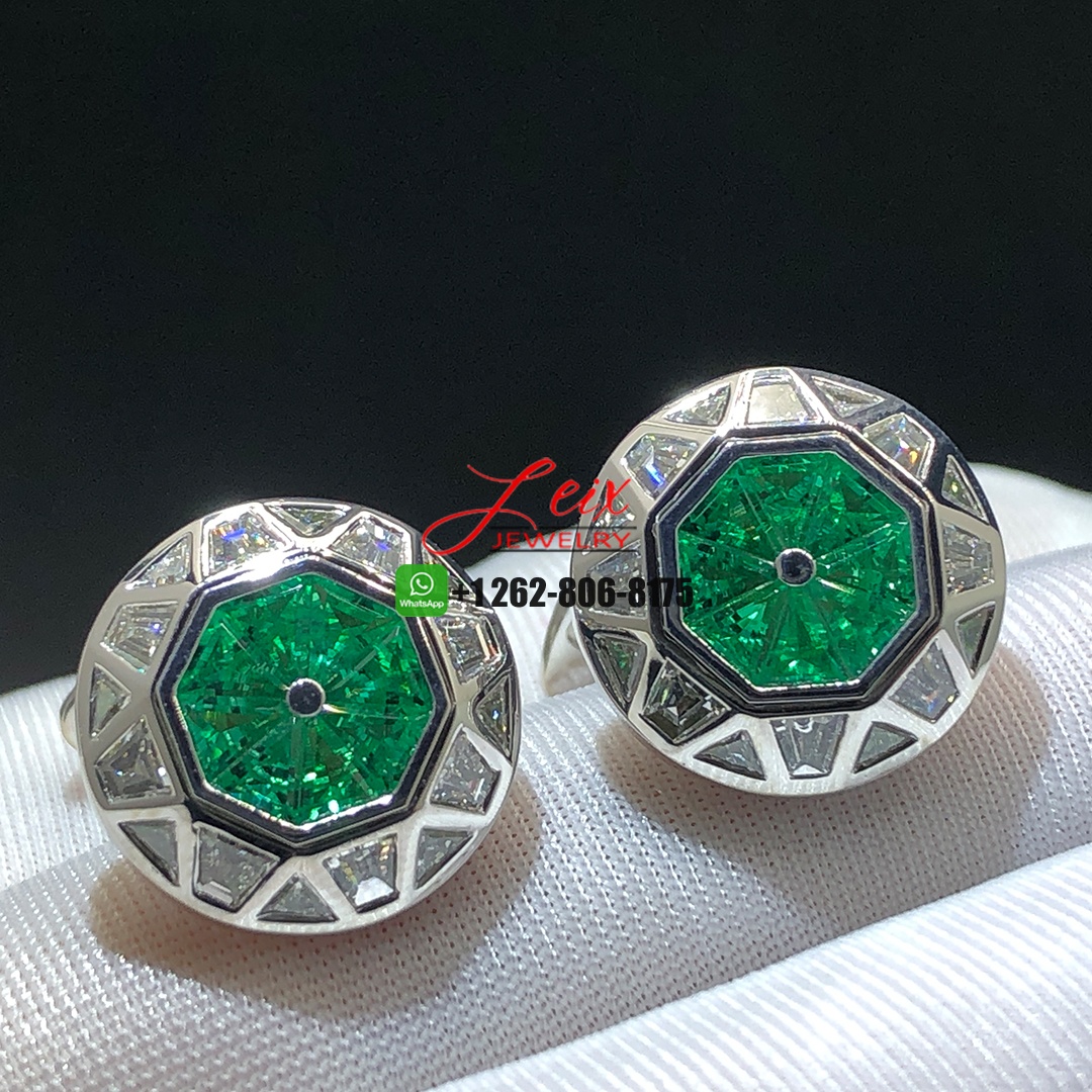 Graff 18K White Gold Diamonds and Emeralds Cufflinks (4) Graff 18K White Gold Diamonds and Emeralds Cufflinks