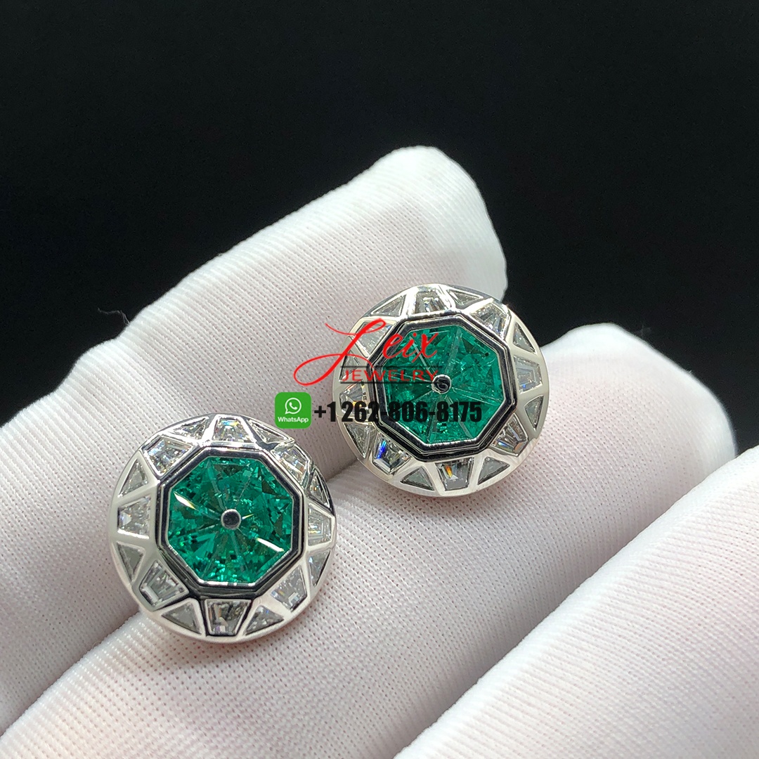Graff 18K White Gold Diamonds and Emeralds Cufflinks (7) Graff 18K White Gold Diamonds and Emeralds Cufflinks