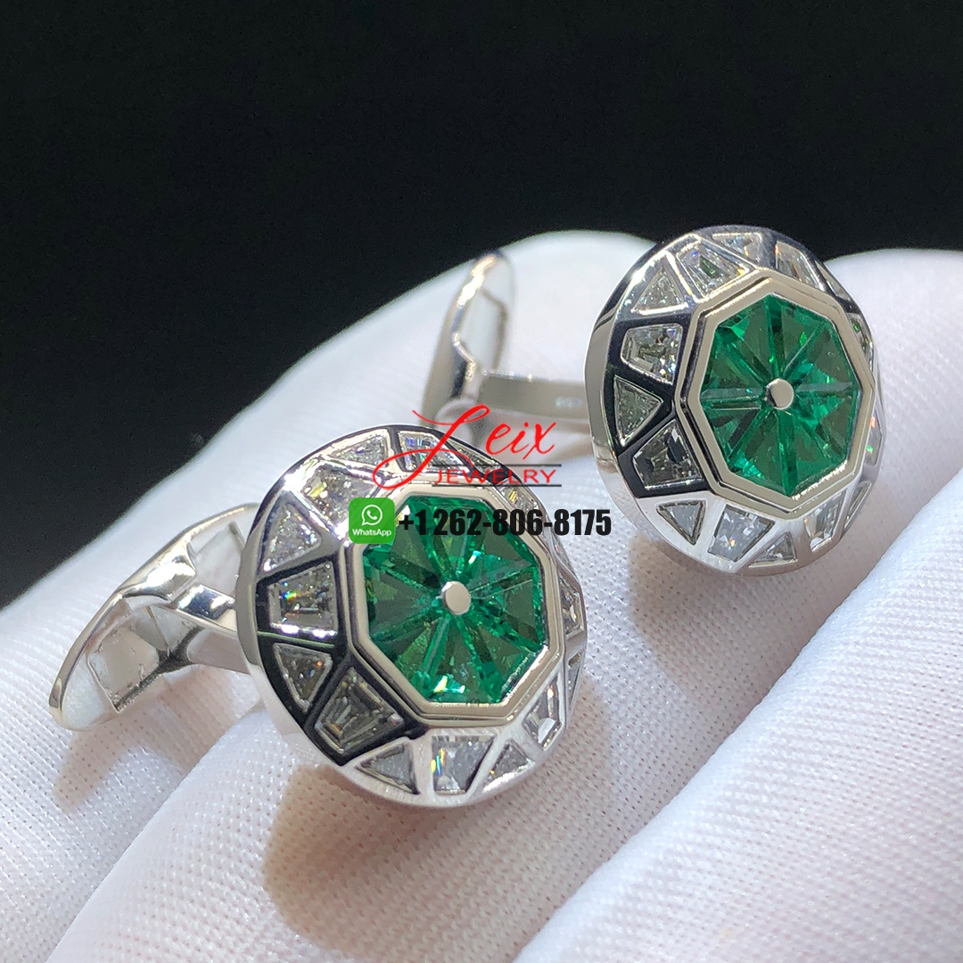 Graff 18K White Gold Diamonds and Emeralds Cufflinks Graff 18K White Gold Diamonds and Emeralds Cufflinks