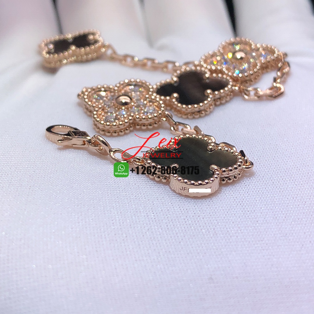 Van Cleef & Arpels Vintage Alhambra 18k Rose Gold Diamond Grey Mother of Pearl 5 Motifs Bracelet (2) Van Cleef & Arpels Vintage Alhambra 18k Rose Gold Diamond Grey Mother of Pearl 5 Motifs Bracelet