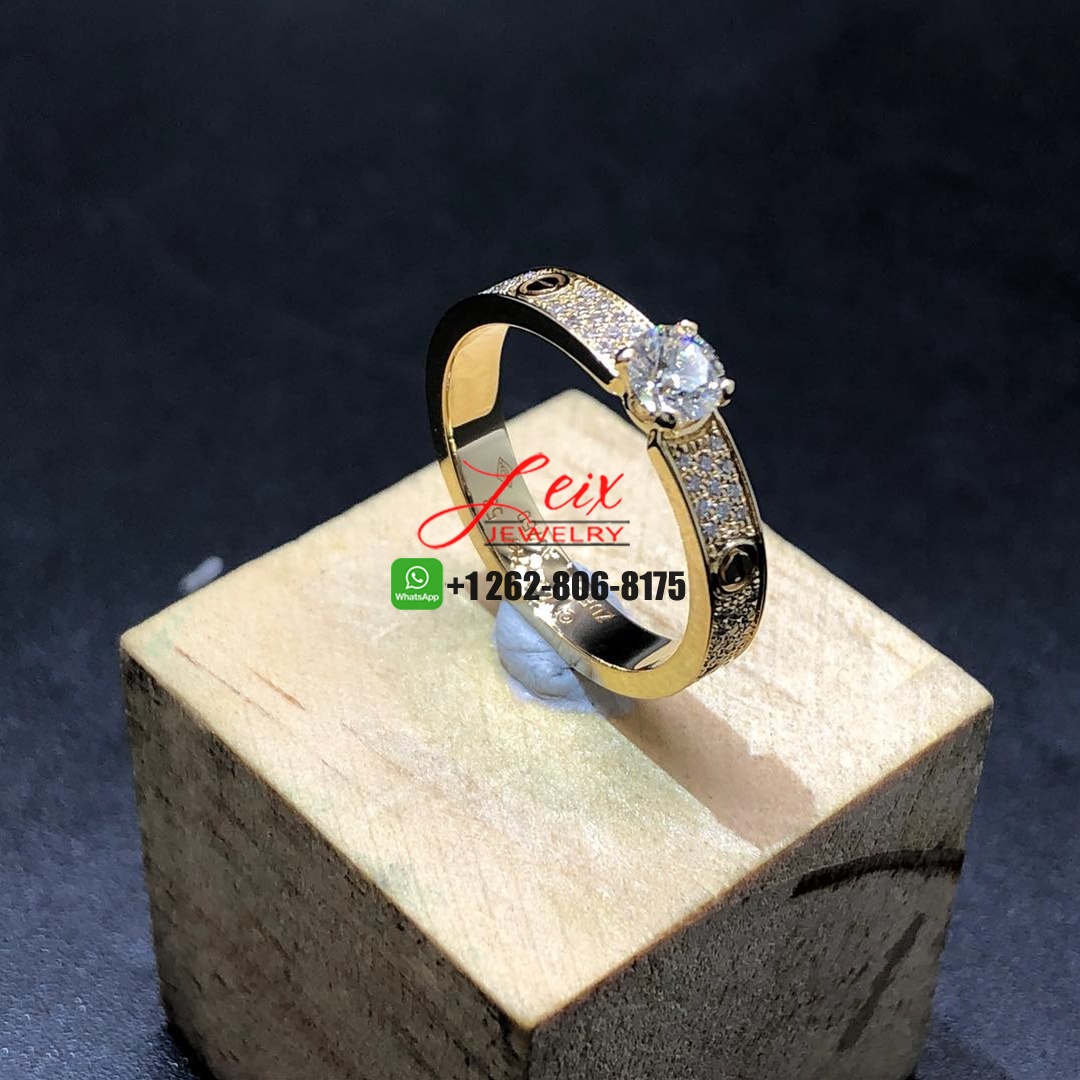 Cartier 18k Yellow Gold Diamond Paved LOVE Solitaire Ring (1) Cartier 18k Yellow Gold Diamond Paved LOVE Solitaire Ring