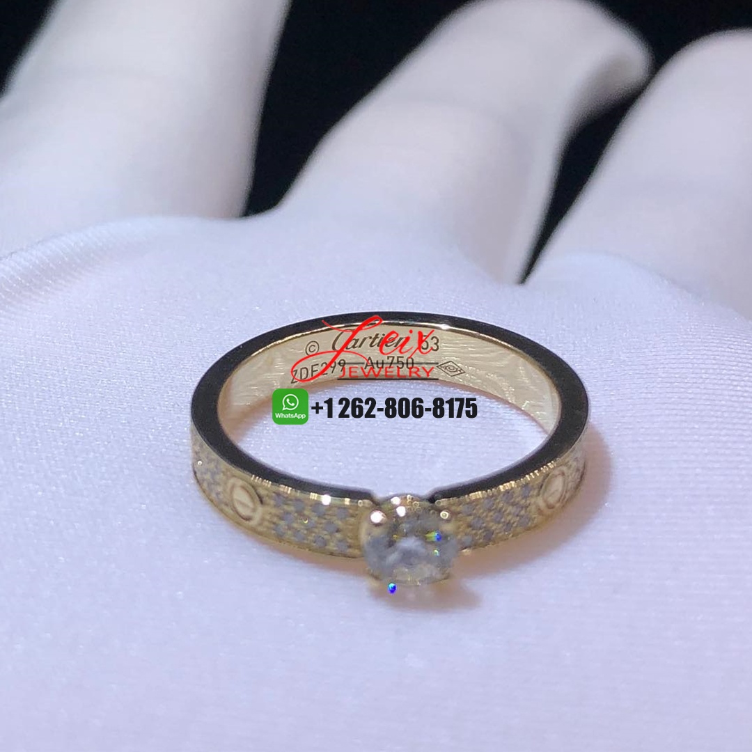 Cartier 18k Yellow Gold Diamond Paved LOVE Solitaire Ring (2) Cartier 18k Yellow Gold Diamond Paved LOVE Solitaire Ring