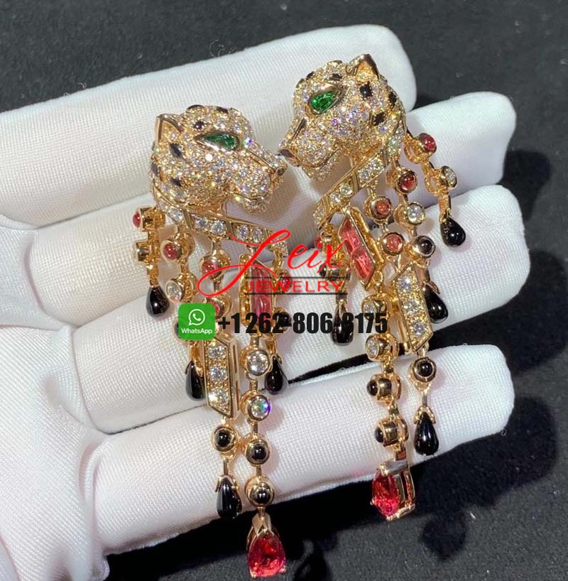 Cartier 18k Rose Gold Pave Diamonds Rubellites Onyx Panthère de Cartier High Jewelry Earrings (1) Cartier 18k Rose Gold Pave Diamonds Rubellites Onyx Panthère de Cartier High Jewelry Earrings