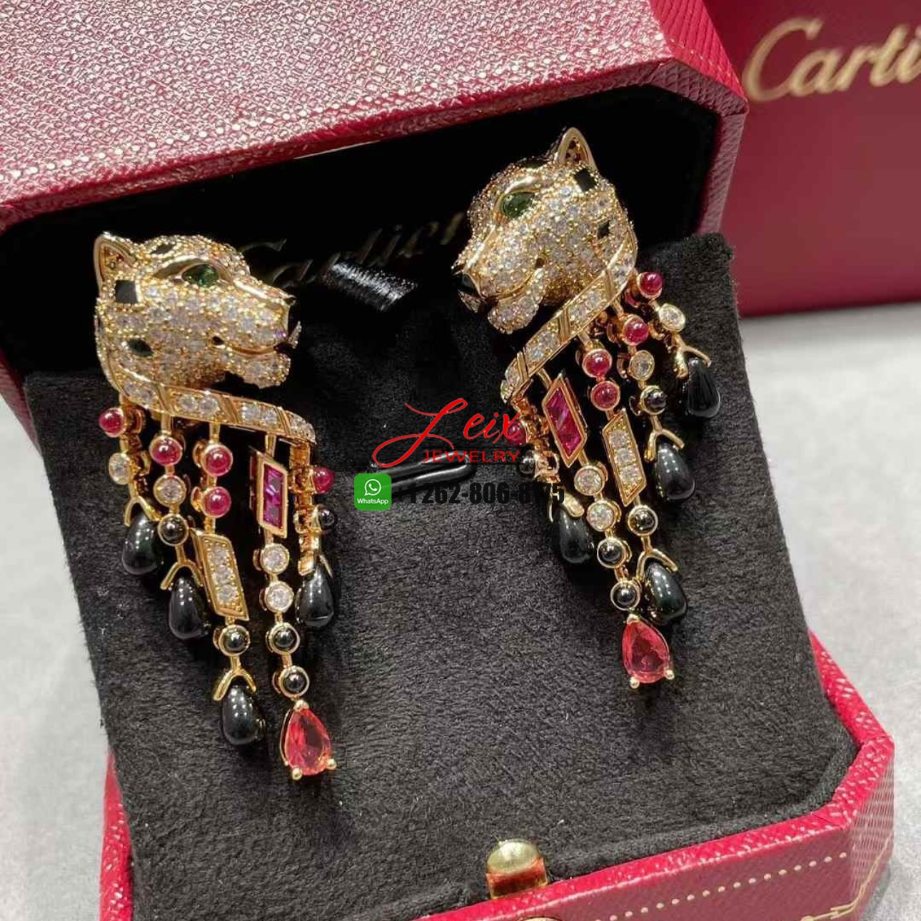 Cartier 18k Rose Gold Pave Diamonds Rubellites Onyx Panthère de Cartier High Jewelry Earrings (2) Cartier 18k Rose Gold Pave Diamonds Rubellites Onyx Panthère de Cartier High Jewelry Earrings