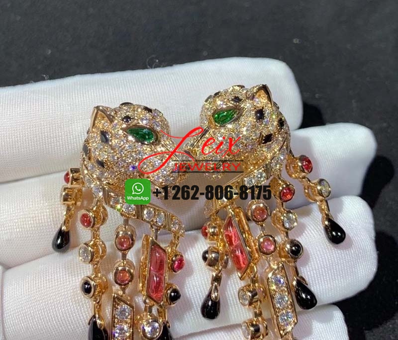 Cartier 18k Rose Gold Pave Diamonds Rubellites Onyx Panthère de Cartier High Jewelry Earrings (4) Cartier 18k Rose Gold Pave Diamonds Rubellites Onyx Panthère de Cartier High Jewelry Earrings
