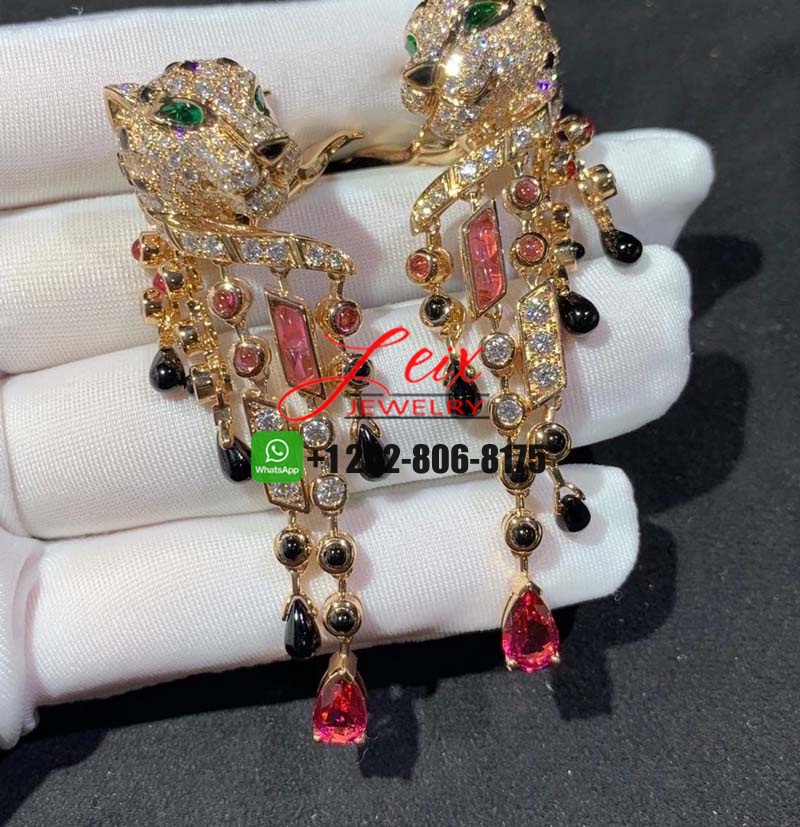 Cartier 18k Rose Gold Pave Diamonds Rubellites Onyx Panthère de Cartier High Jewelry Earrings (5) Cartier 18k Rose Gold Pave Diamonds Rubellites Onyx Panthère de Cartier High Jewelry Earrings