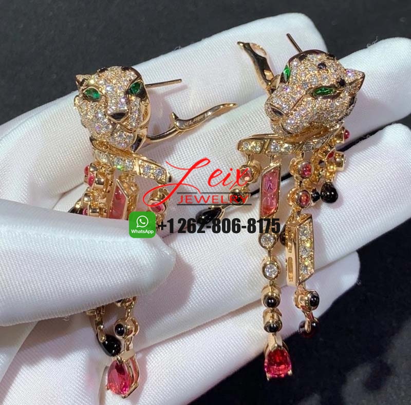 Cartier 18k Rose Gold Pave Diamonds Rubellites Onyx Panthère de Cartier High Jewelry Earrings (7) Cartier 18k Rose Gold Pave Diamonds Rubellites Onyx Panthère de Cartier High Jewelry Earrings