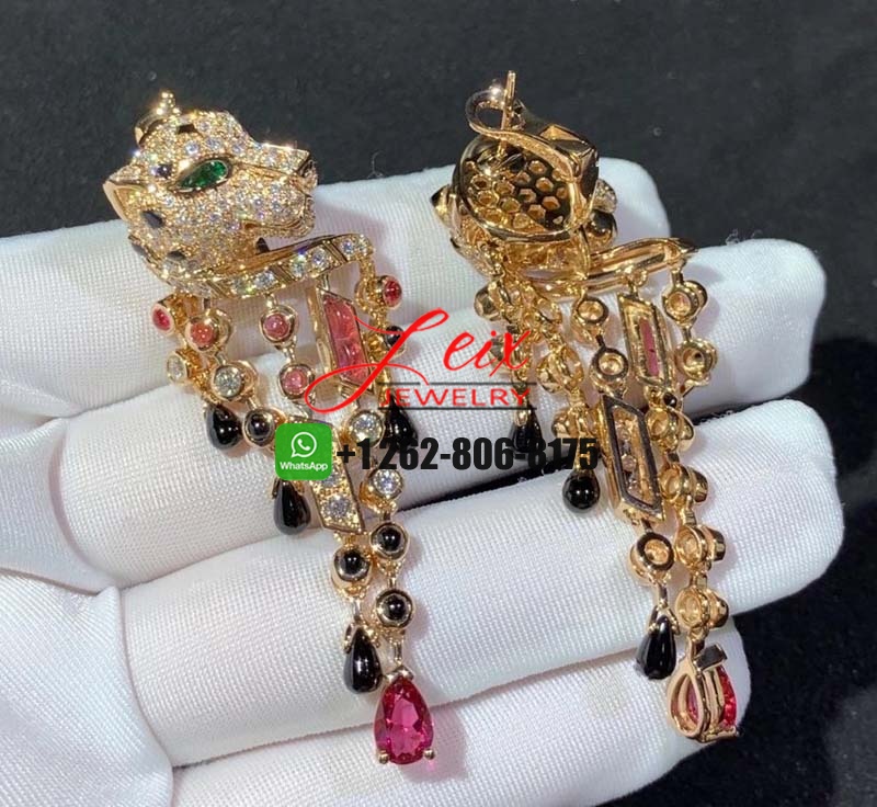 Cartier 18k Rose Gold Pave Diamonds Rubellites Onyx Panthère de Cartier High Jewelry Earrings (8) Cartier 18k Rose Gold Pave Diamonds Rubellites Onyx Panthère de Cartier High Jewelry Earrings