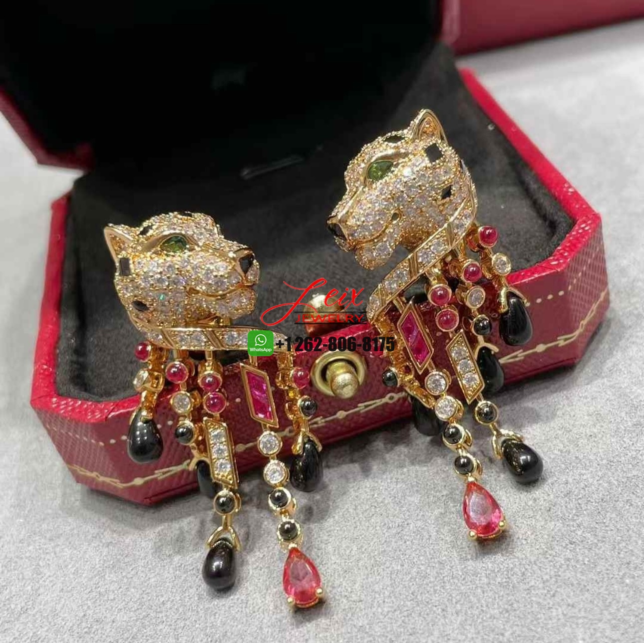 Cartier 18k Rose Gold Pave Diamonds Rubellites Onyx Panthère de Cartier High Jewelry Earrings Cartier 18k Rose Gold Pave Diamonds Rubellites Onyx Panthère de Cartier High Jewelry Earrings