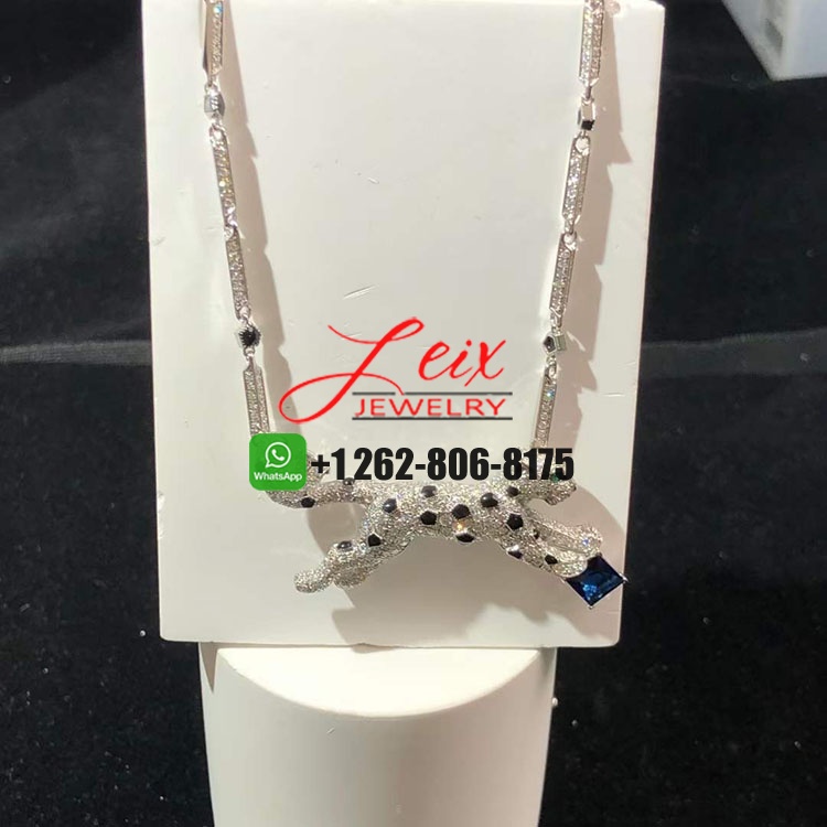 Cartier 18k White Gold Pave Diamond Onyx Sapphire Panthere de Cartier Necklace (2) Cartier 18k White Gold Pave Diamond Onyx Sapphire Panthere de Cartier Necklace