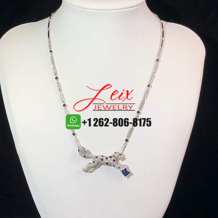 Cartier 18k White Gold Pave Diamond Onyx Sapphire Panthere de Cartier Necklace Cartier 18k White Gold Pave Diamond Onyx Sapphire Panthere de Cartier Necklace