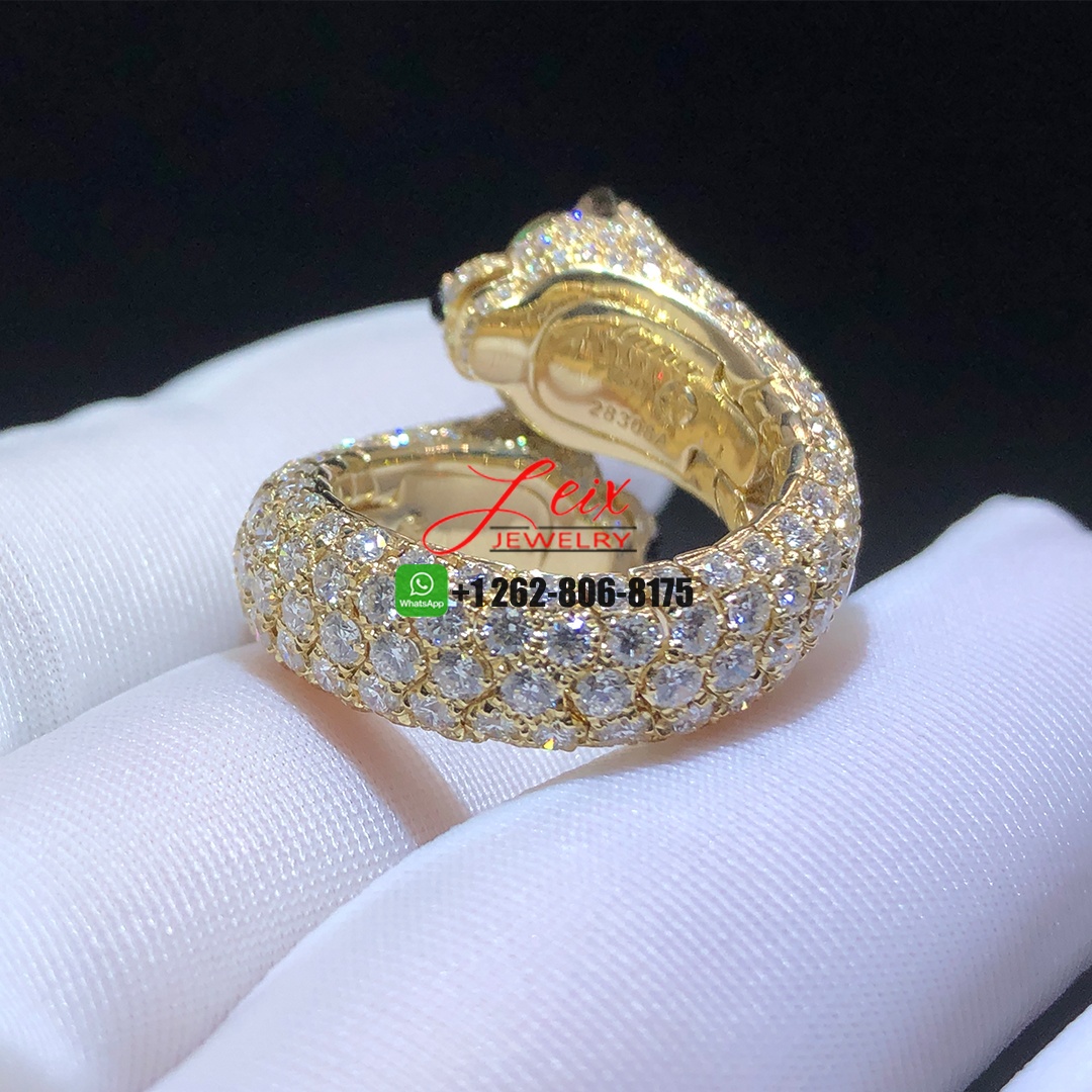 Cartier 18k Yellow Gold Full Pave Diamonds Double Panthere Heads Panthère de Cartier Ring (1) Cartier 18k Yellow Gold Full Pave Diamonds Double Panthere Heads Panthère de Cartier Ring