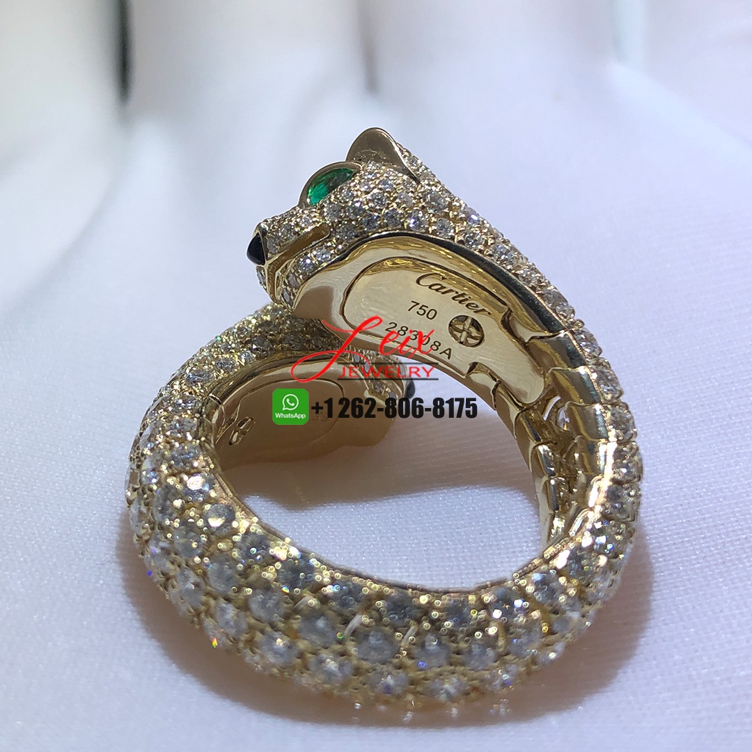 Cartier 18k Yellow Gold Full Pave Diamonds Double Panthere Heads Panthère de Cartier Ring (3) Cartier 18k Yellow Gold Full Pave Diamonds Double Panthere Heads Panthère de Cartier Ring